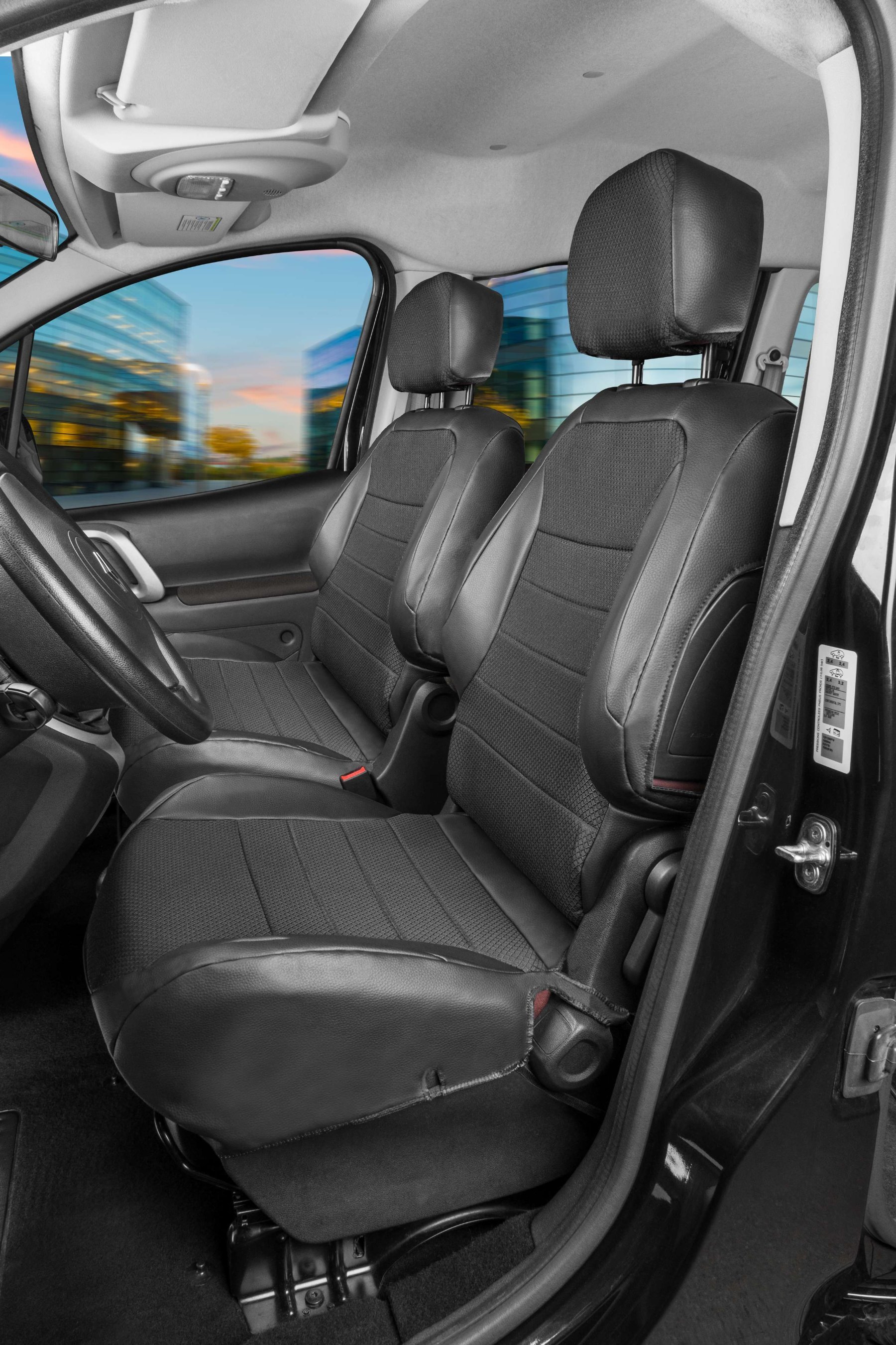 Premium autostoelhoezen compatibel met Opel Vivaro C 03/2019-Vandaag, 2 enkele zetelhoezen vooraan + 2 armsteunhoezen