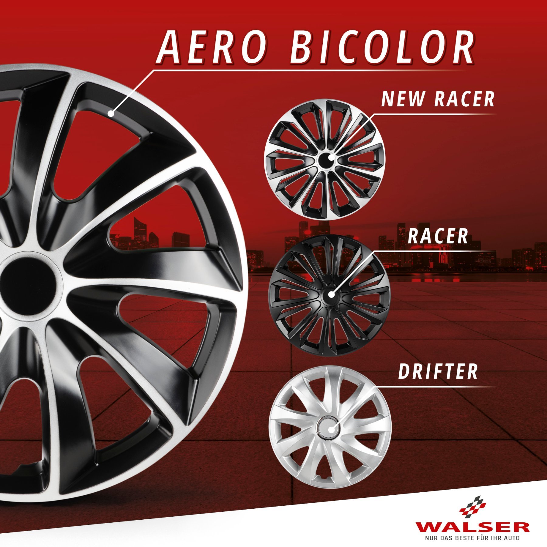 Radzierblenden Aero Bicolor 16 Zoll, 4er Satz Radkappen, Radblenden schwarz/silber