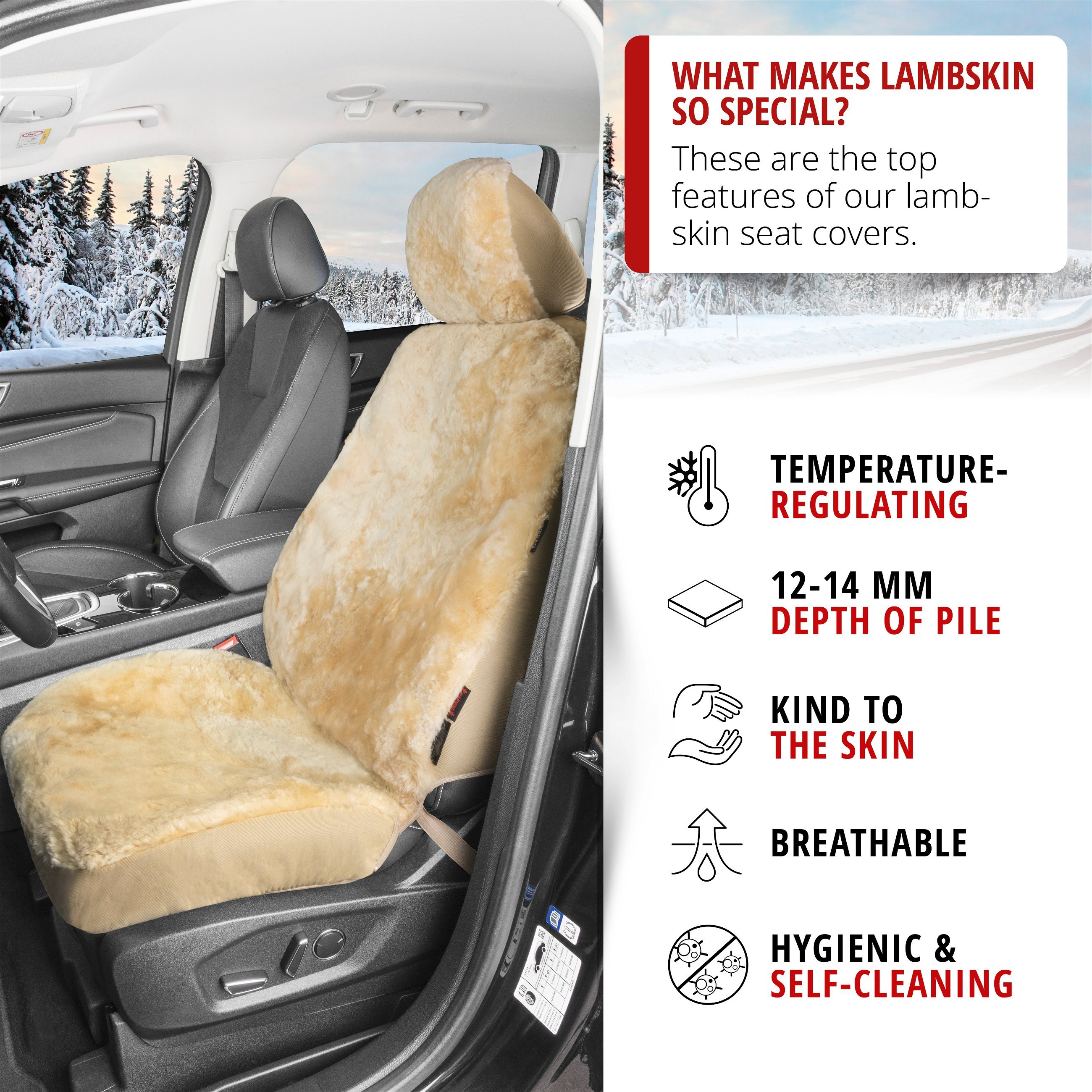 Car Seat cover Iva made of lambskin beige with ZIPP IT system