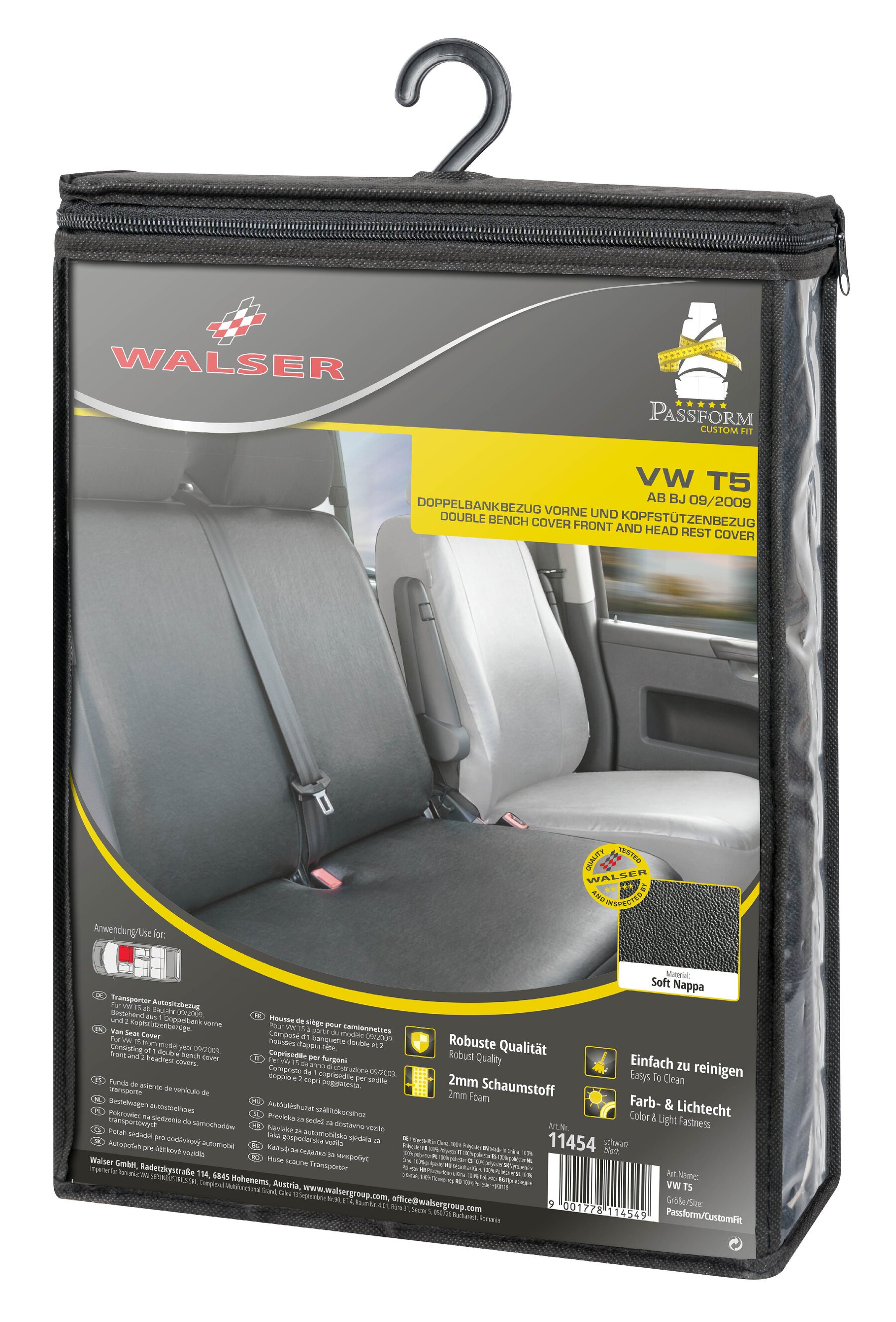 Housse de siège Transporter en simili cuir pour VW T5, double banquette avant pliable