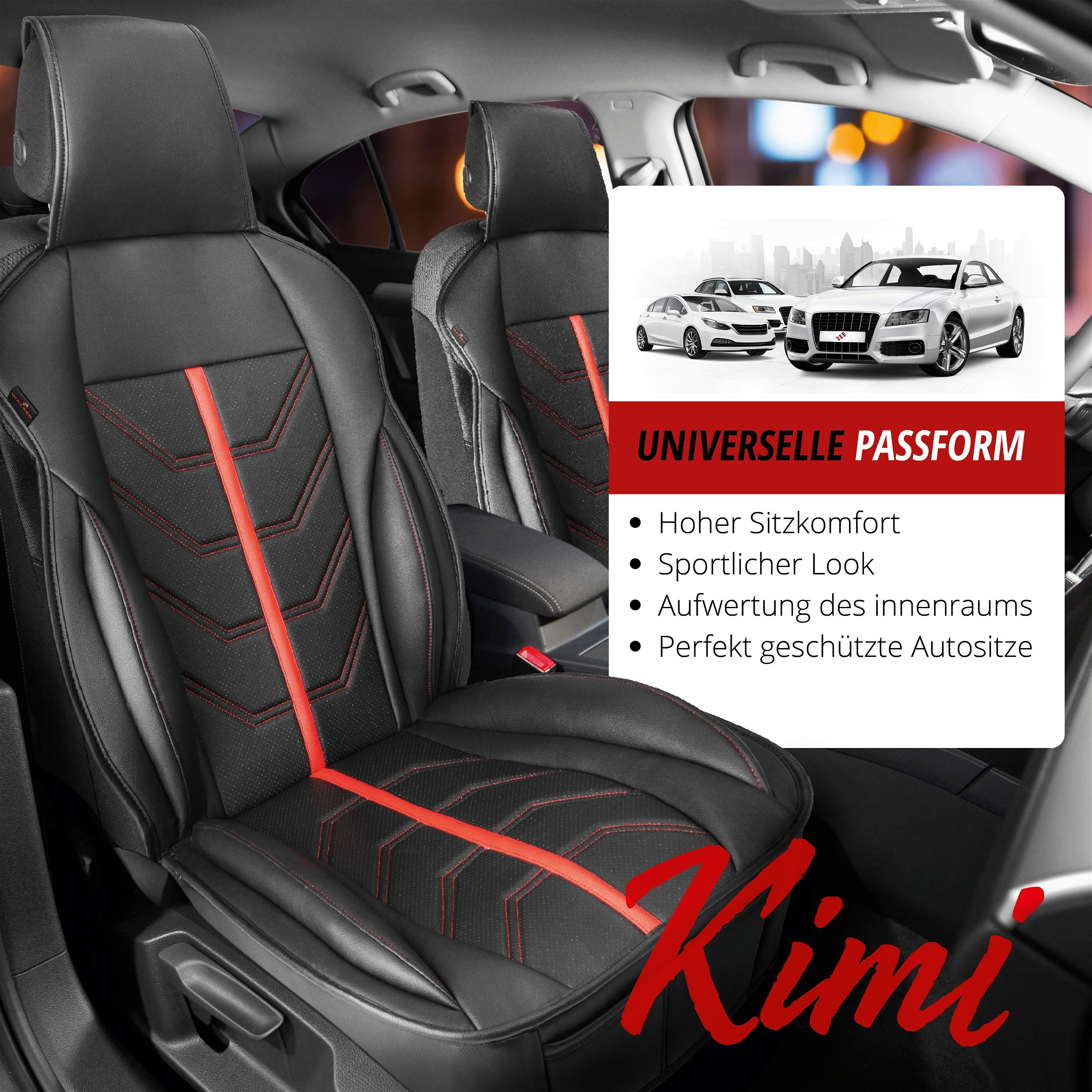 PKW Sitzauflage Kimi, Auto-Sitzaufleger im Rennsportdesign schwarz/weiß