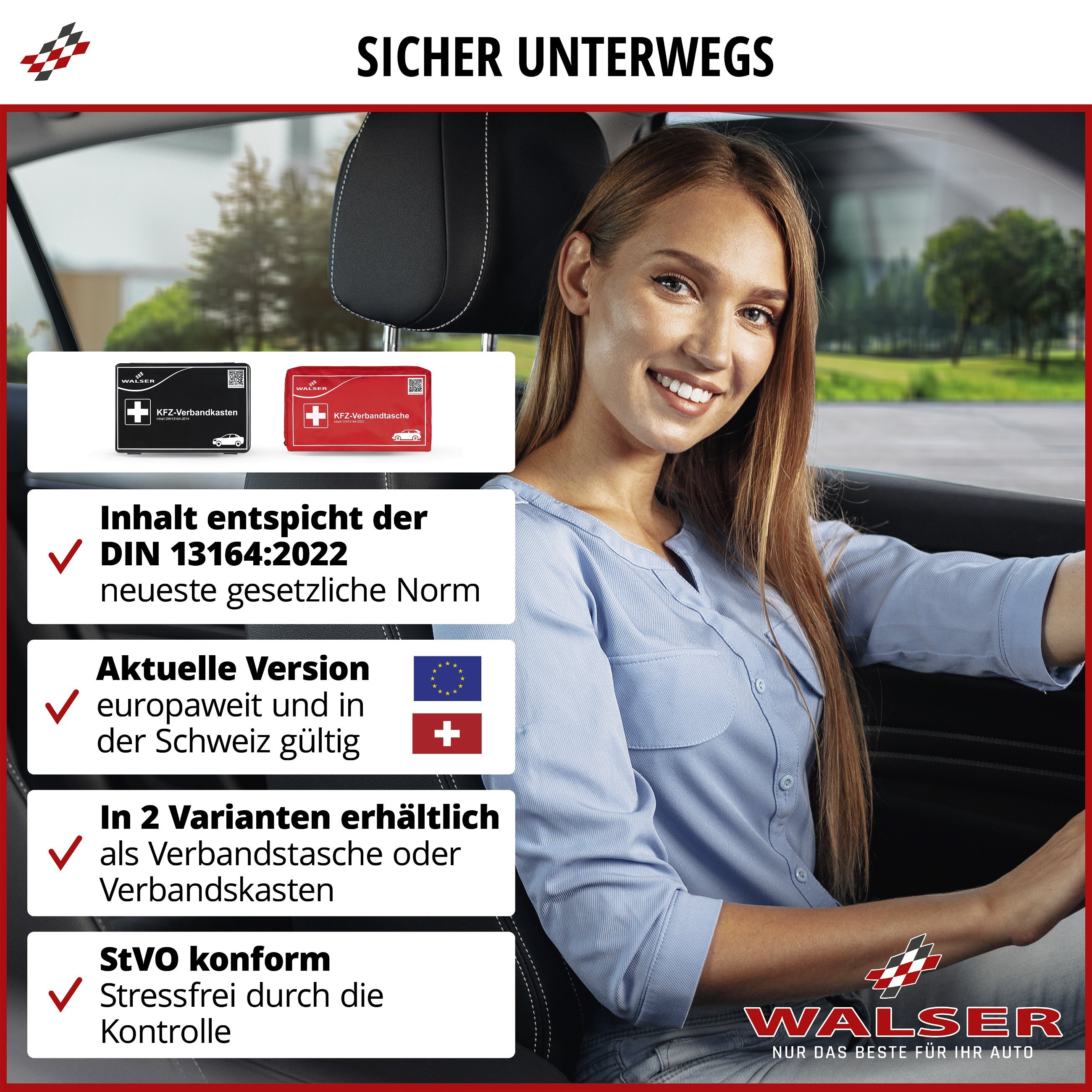 Verbandskasten Auto 2023, Neue KFZ-Verbandstasche DIN 13164-2022  Zertifiziert Geprüft