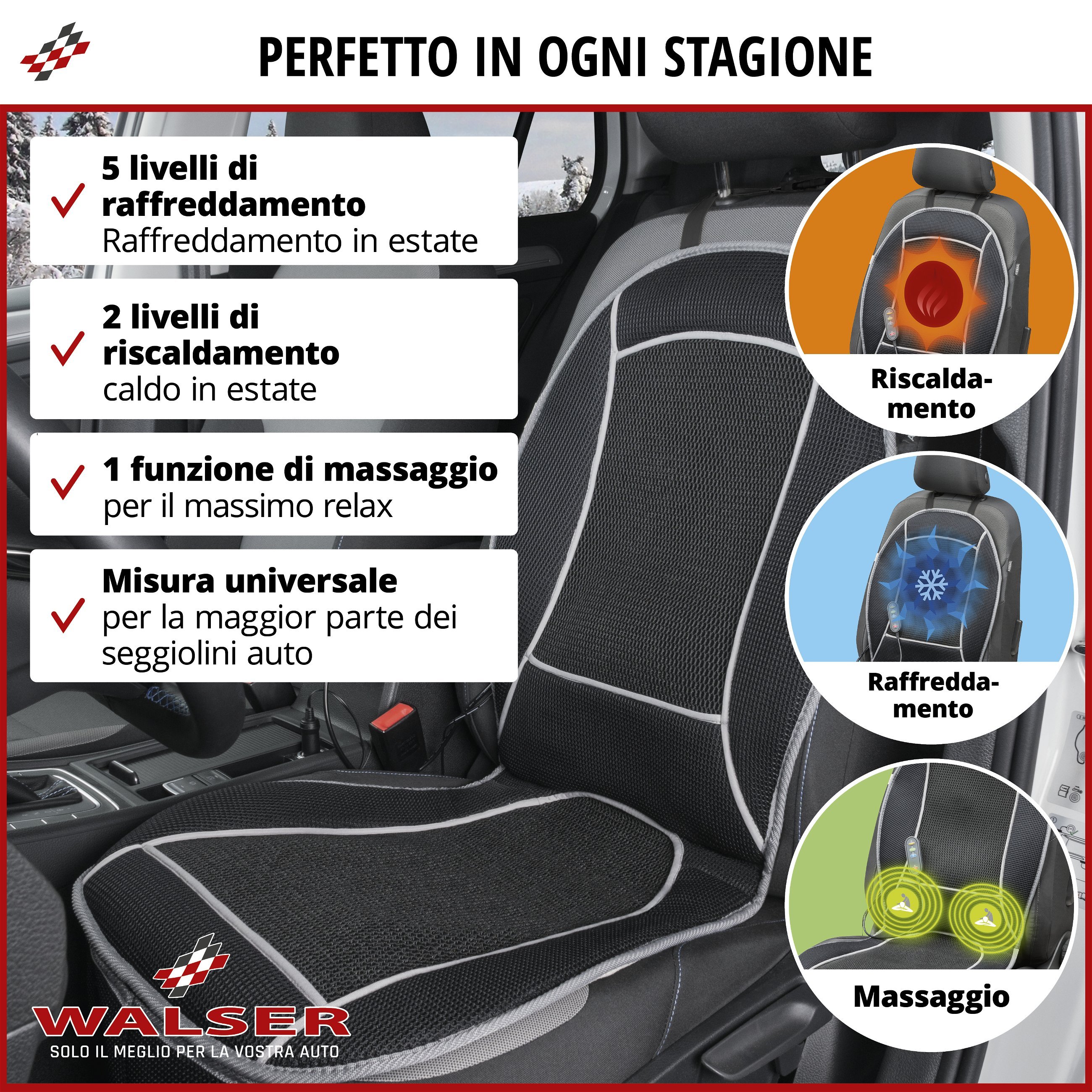 sedile riscaldamento Coprisedili Coprisedili auto Cool Heat con massaggio nero