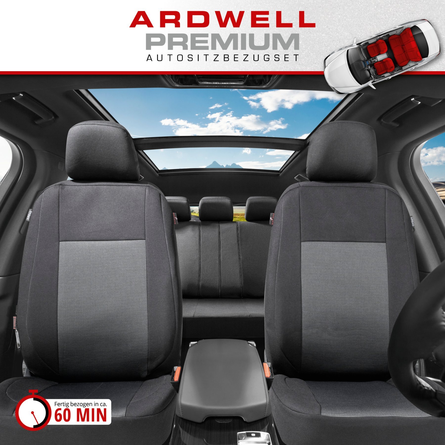 Autositzbezug ZIPP-IT Premium Ardwell, PKW-Schonbezüge Komplettset mit Reißverschluss-System schwarz/grau