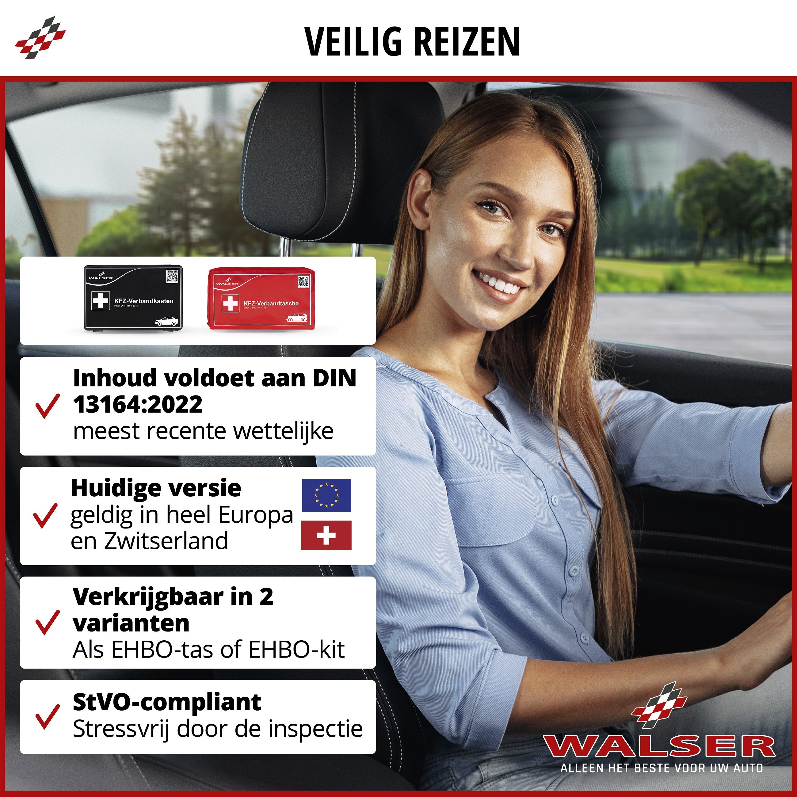 Eerstehulpset auto zwart volgens DIN 13164:2022, eerstehulpset auto, eerstehulptas