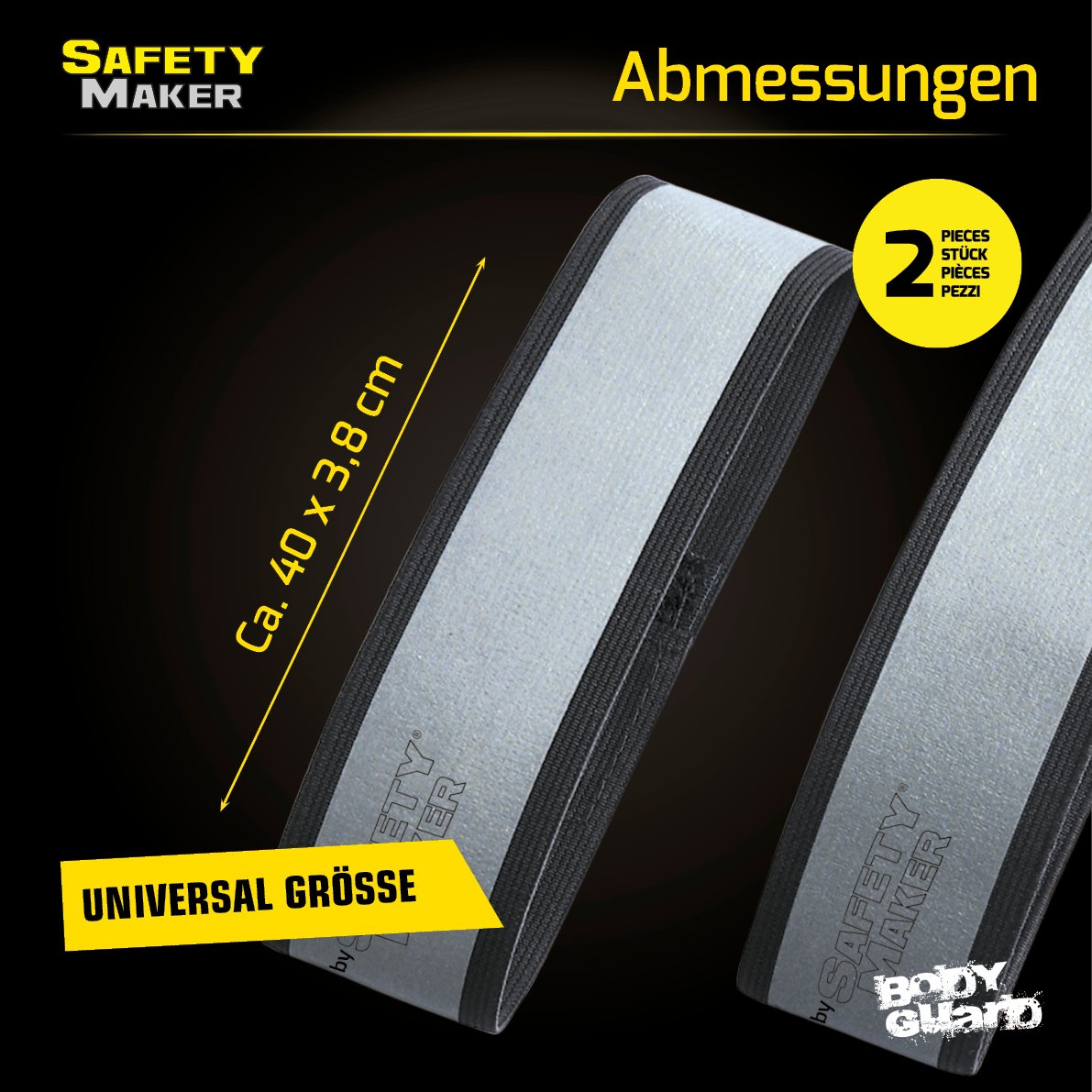 Reflektierende Bänder 2 Stück, reflektierendes Armband silber/schwarz
