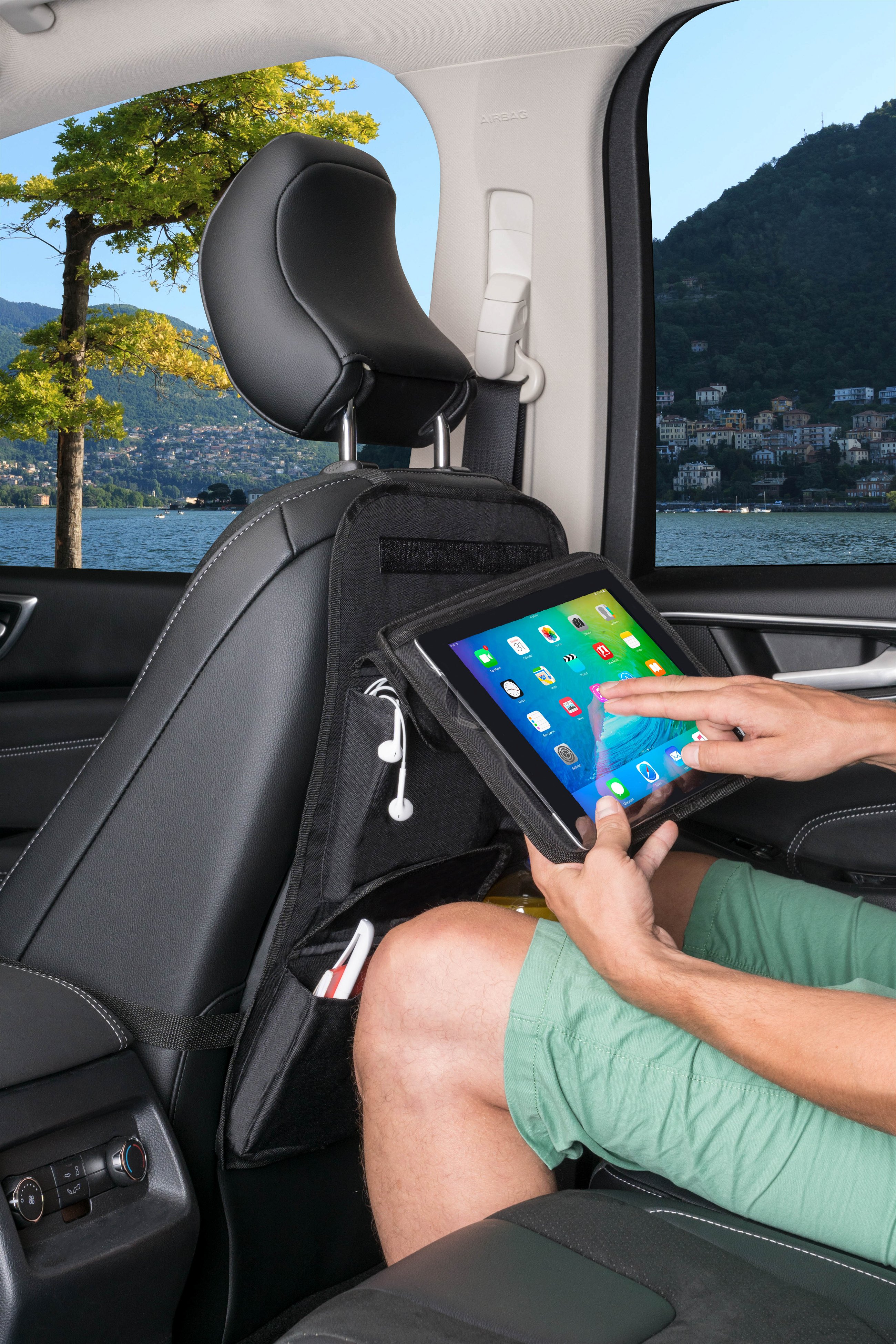 Rücksitztasche Auto Organizer Sitzschoner Maxi abnehmbarer Tablet-Halter schwarz 