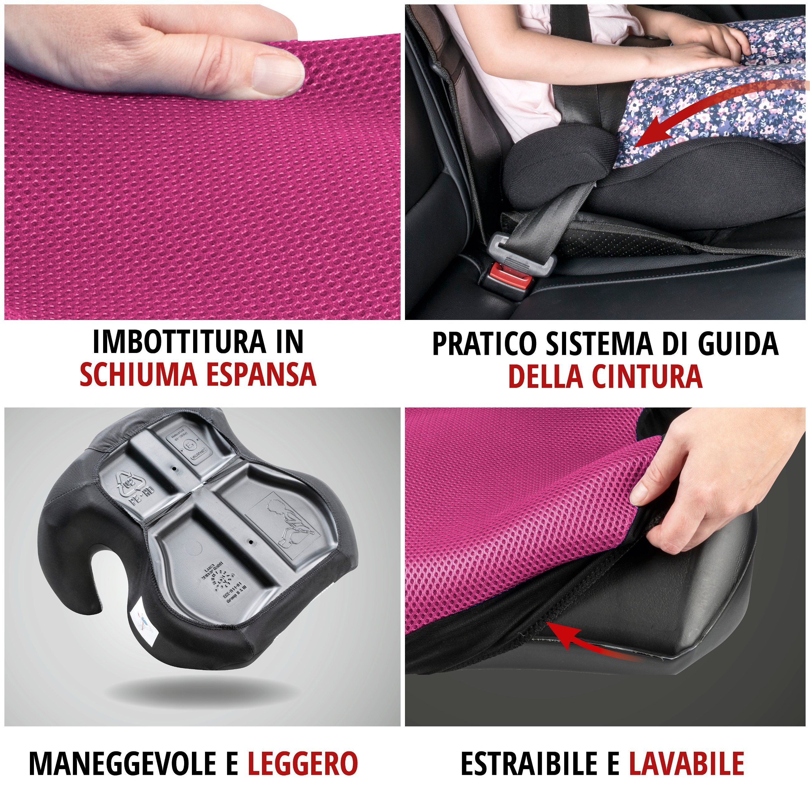 Rialzo per bambini Lino nero/rosa