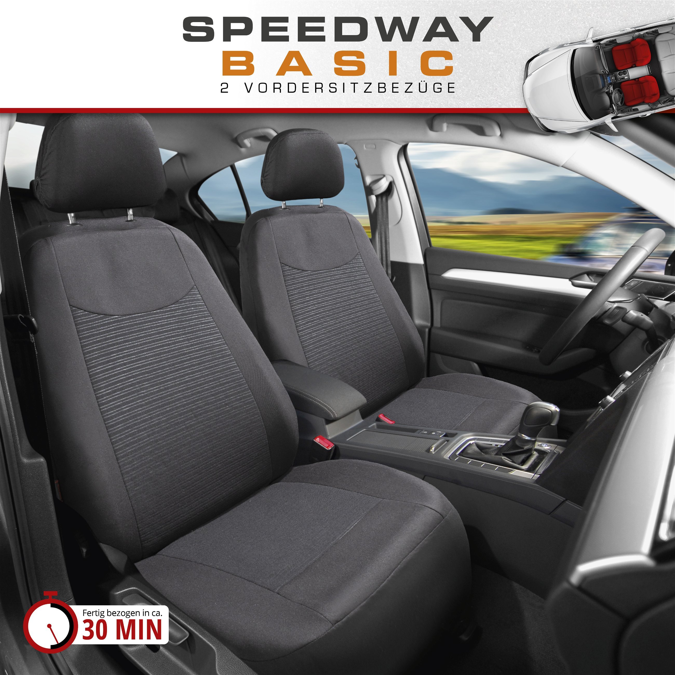 Autositzbezug ZIPP-IT Speedway, PKW-Schonbezüge für 2 Vordersitze mit Reißverschluss-System schwarz
