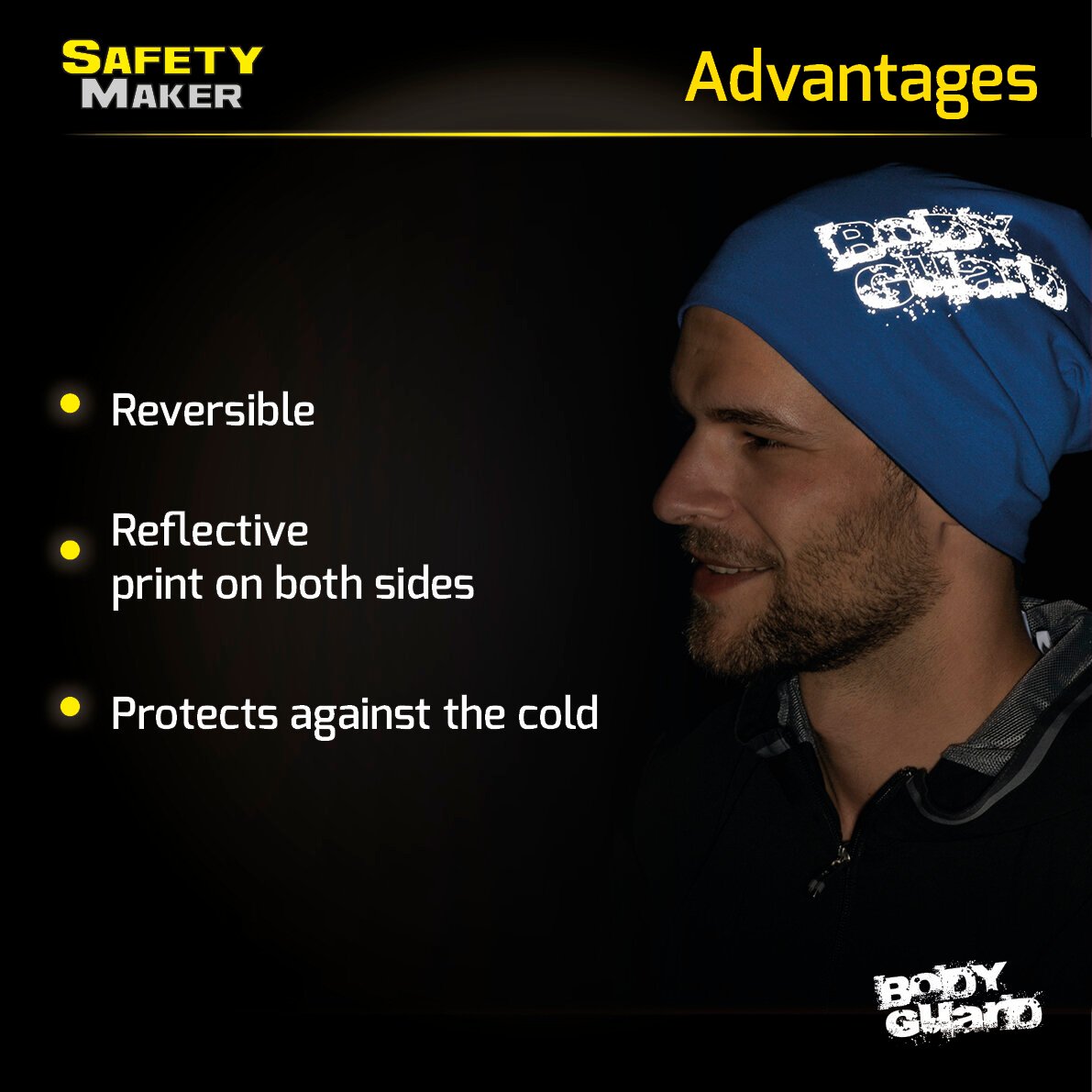 reversible beanie, cap, sports cap reflective blue-silver