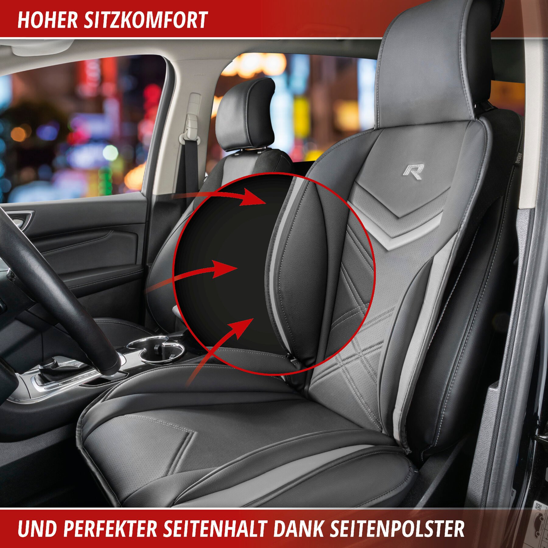 PKW Sitzauflage Rey, Auto-Sitzaufleger schwarz-grau