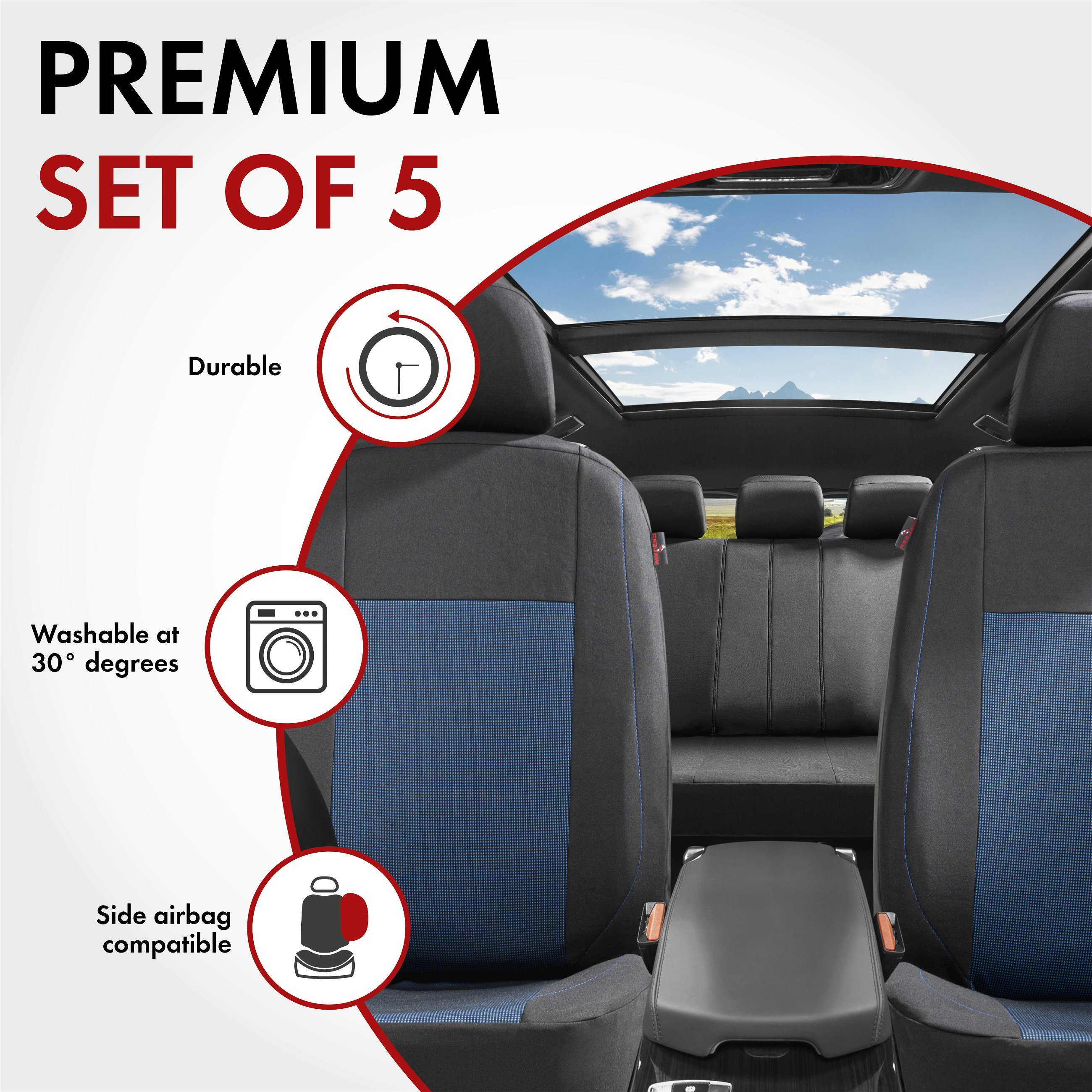 ZIPP IT Premium Car seat covers Ardwell complete set with zip-system black/blue
