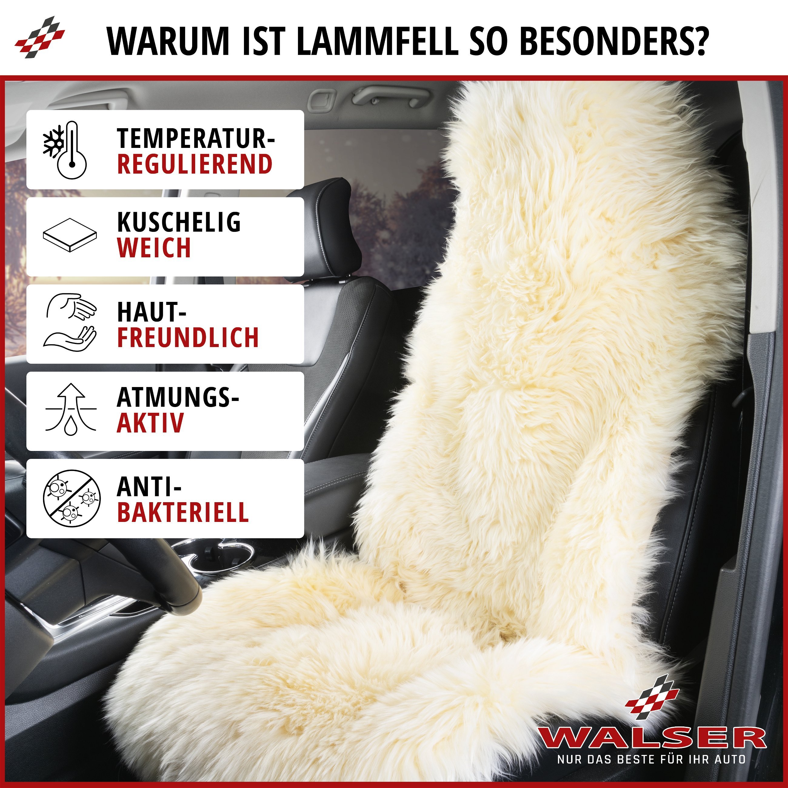 Auto Sitzauflage aus Lammfell Marla, 100% Premium Lammfell Auto