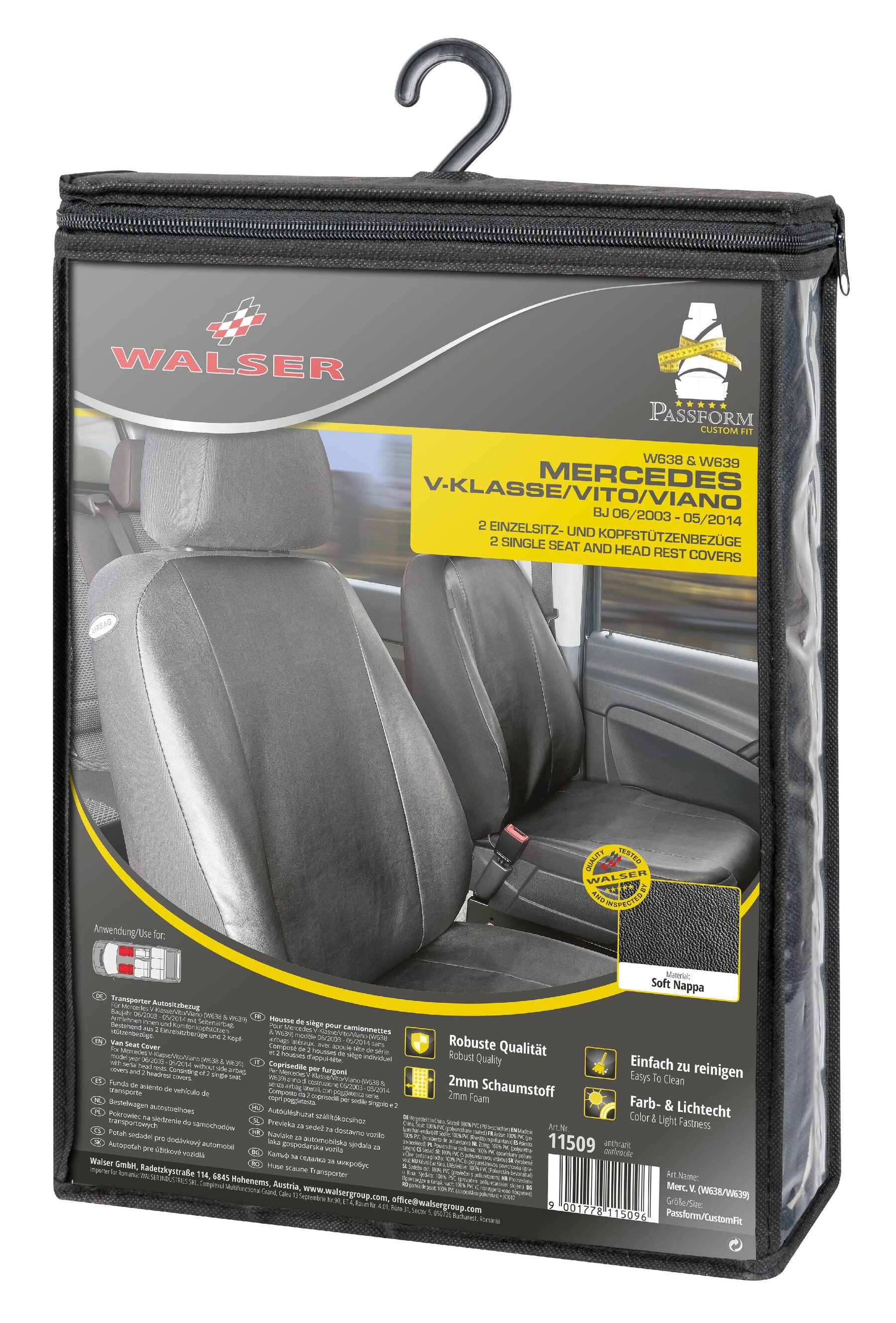Car Seat cover Transporter made of imitation leather for Mercedes-Benz Viano/Vito, 2 single seats without armrest