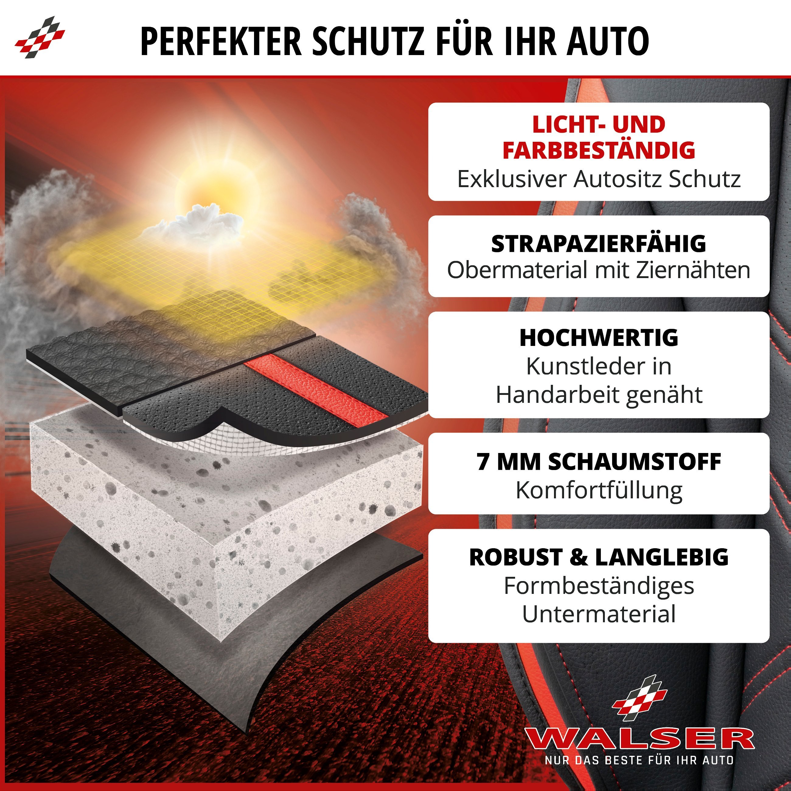 PKW Sitzauflage Rey, Auto-Sitzaufleger schwarz-rot