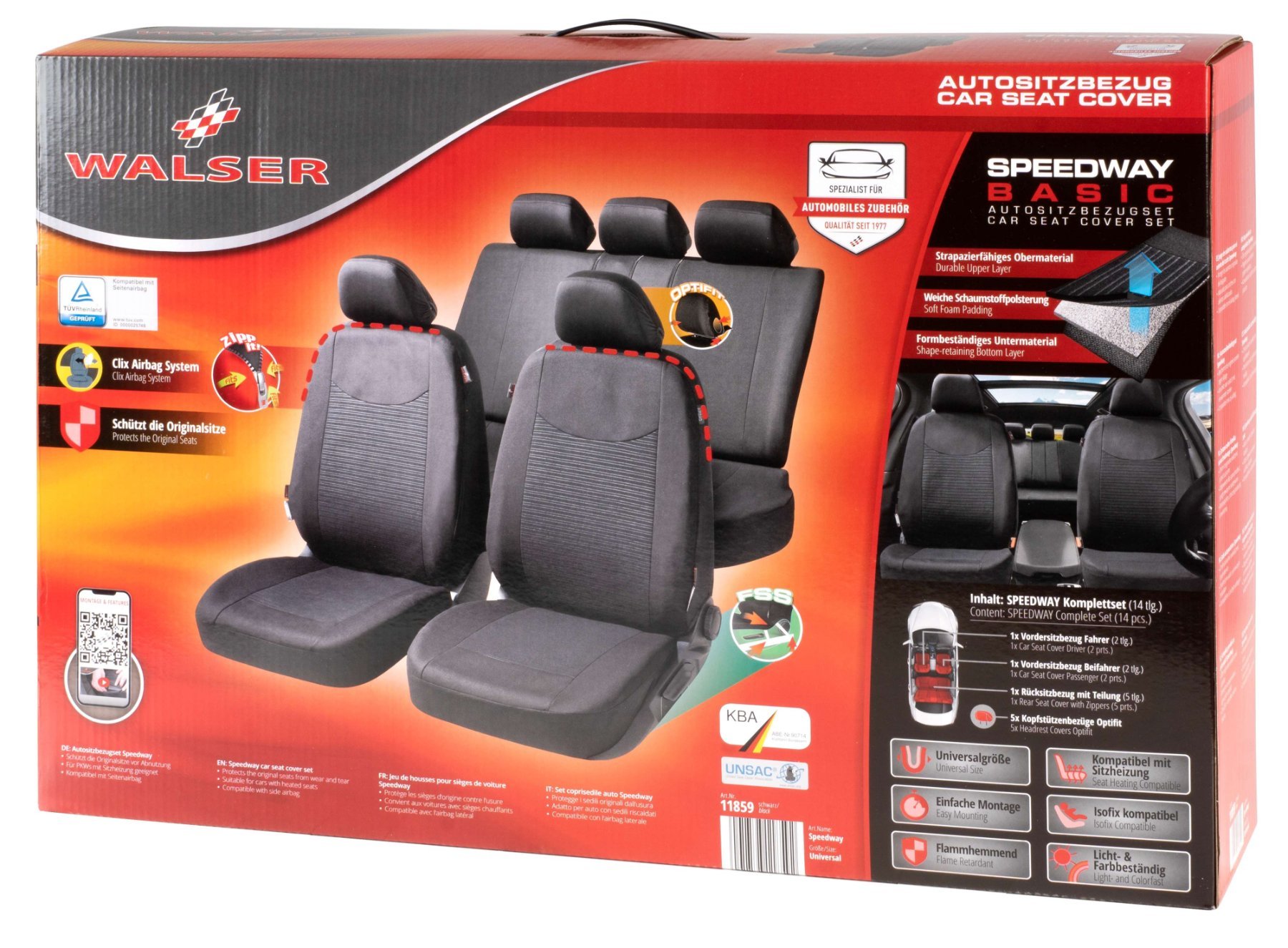 ZIPP IT Car seat covers Speedway complete set with zip-system black