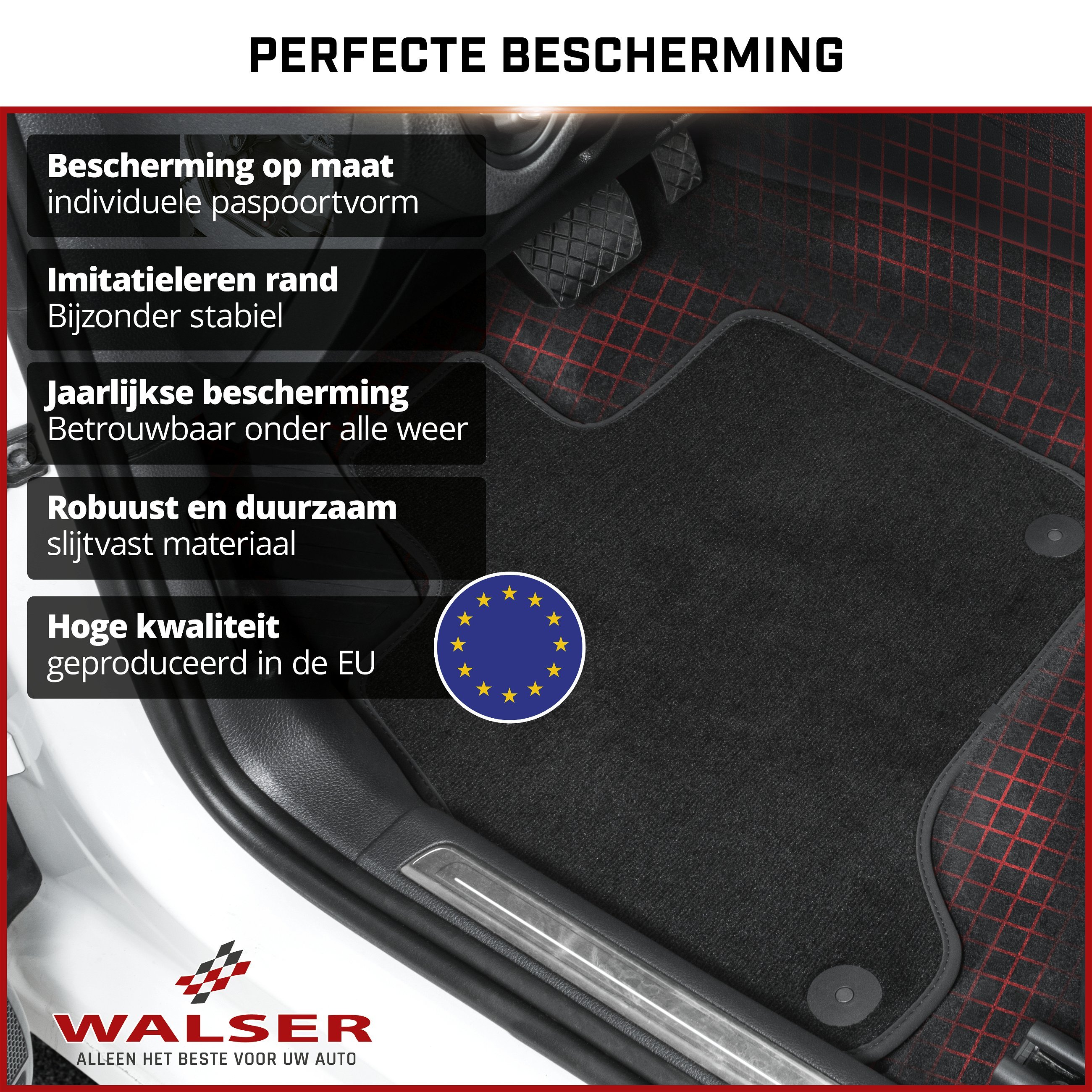 Nadelfilz Velours premium voetmatten geschikt voor VW T5 04/2003-08/2015, VW T6 04/2015-Vandaag, 3-zits
