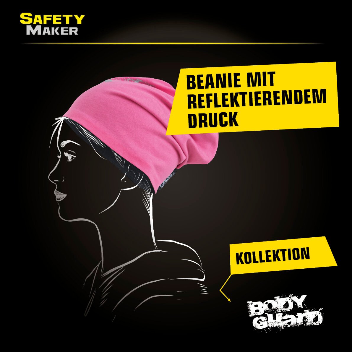 Wende Beanie, Mütze, Sportmütze mit reflektierendem Druck pink-silber