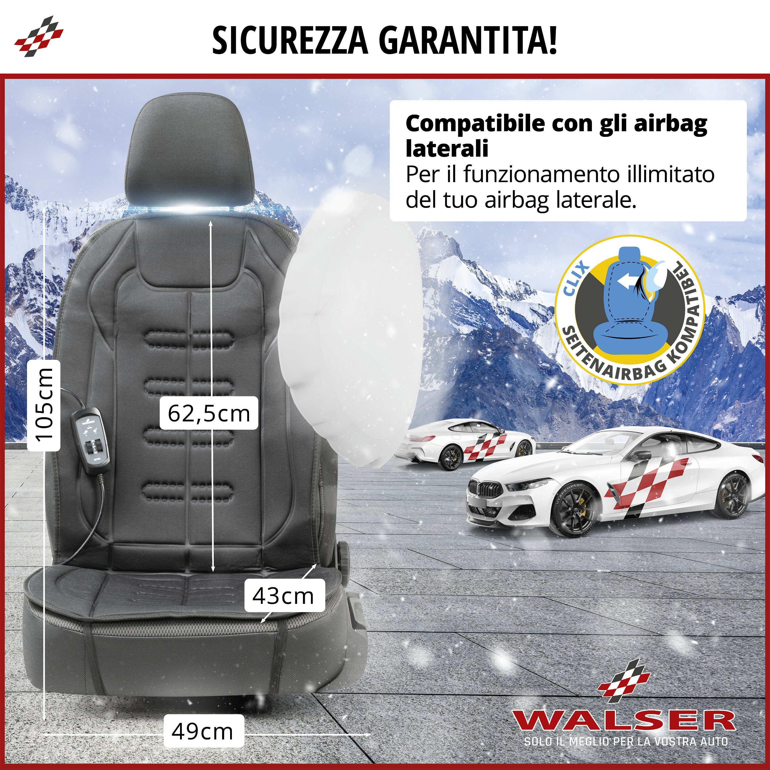 Premium coprisedile riscaldato , modello Caldo - schienale e superficie del  sedile riscaldabili singolarmente, 2 livelli di riscaldamento  selezionabili, riscaldamento del sedile dell'auto con presa a 12 volt, Cuscini di seduta