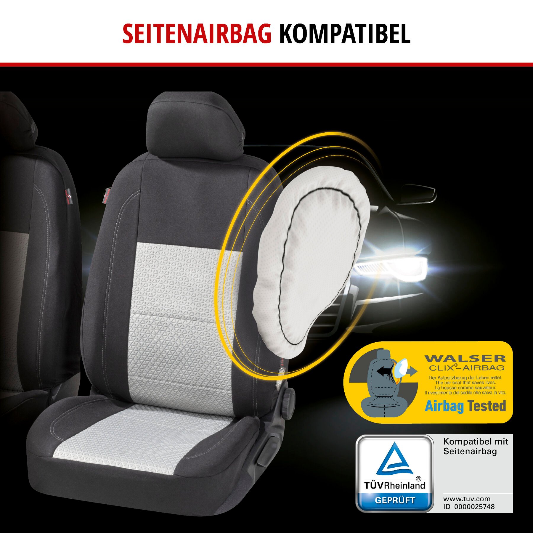 Autositzbezug ZIPP-IT Premium Avignon, PKW-Schonbezüge Komplettset mit Reißverschluss-System schwarz/silber