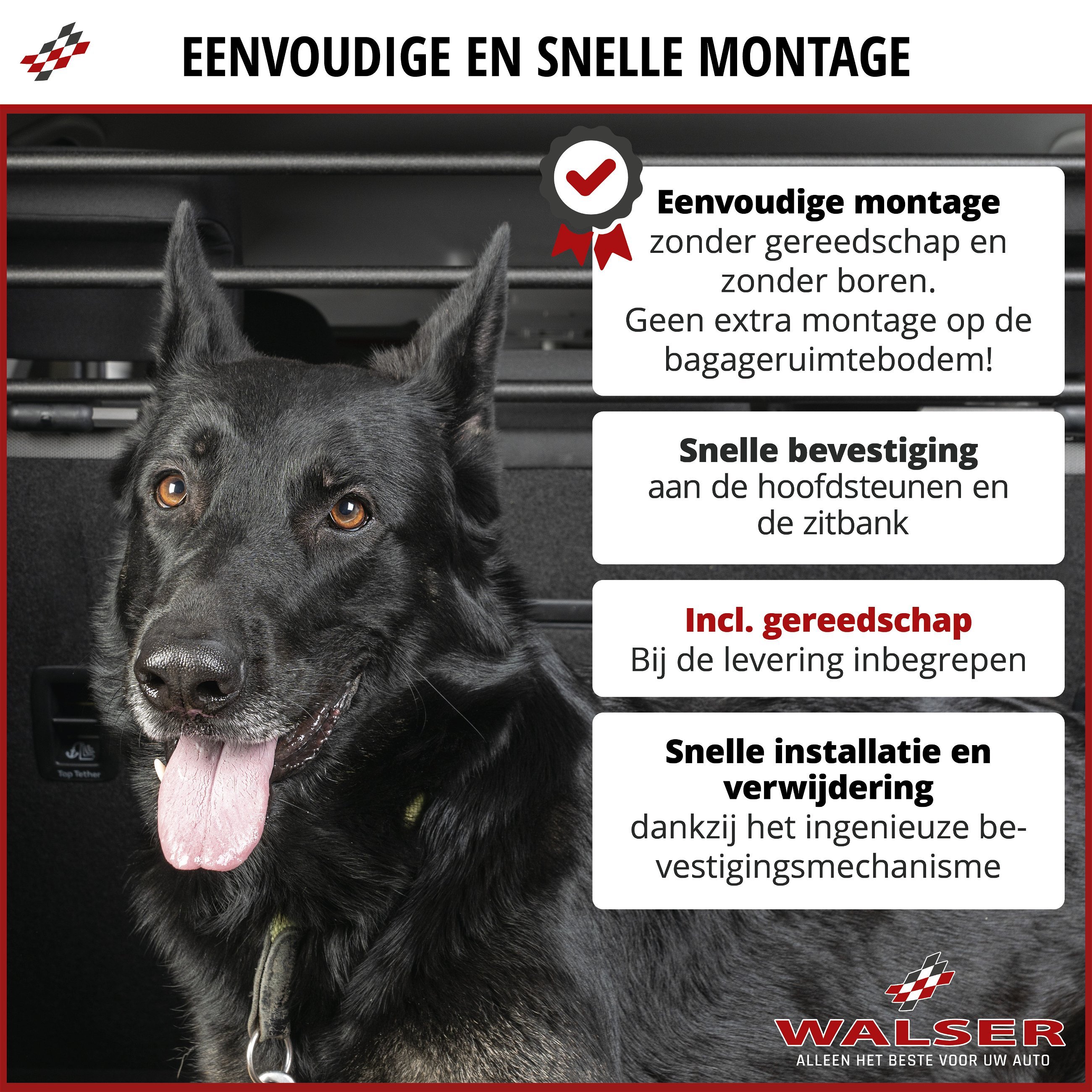 Hondenbescherming Dog Guard, hondenbescherming met nylon net, autobescherming zwart, maat 1 - 830x200mm