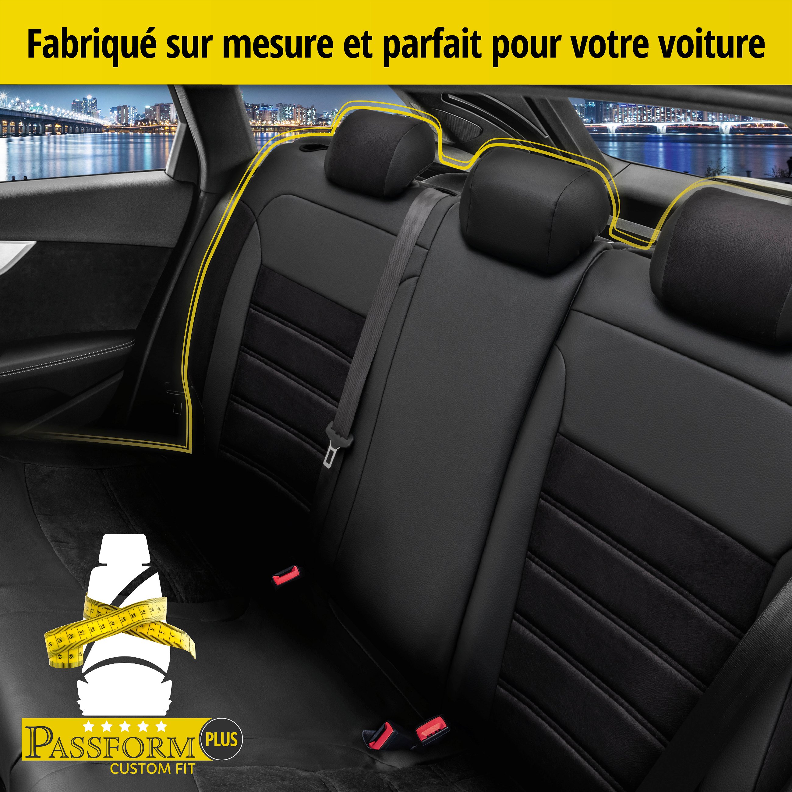 Housse de siège Bari pour Peugeot 208 I 03/2012-auj., 1 housse de siège arrière pour sièges normaux