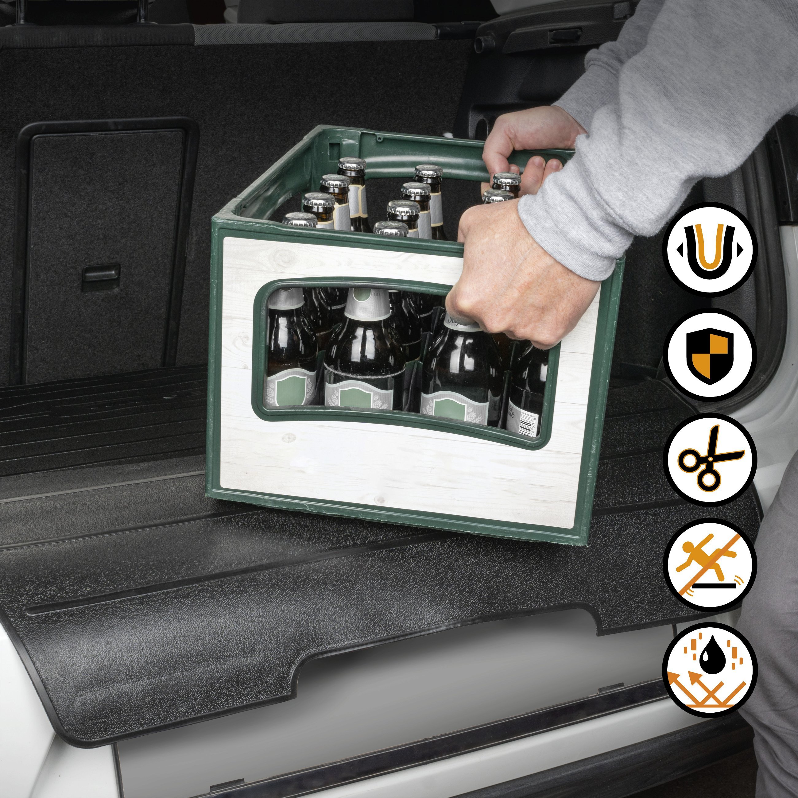 Tapis de coffre Bootguard avec protection du seuil de chargement, bac de coffre découpable avec protection de pare-chocs 120x76+39cm