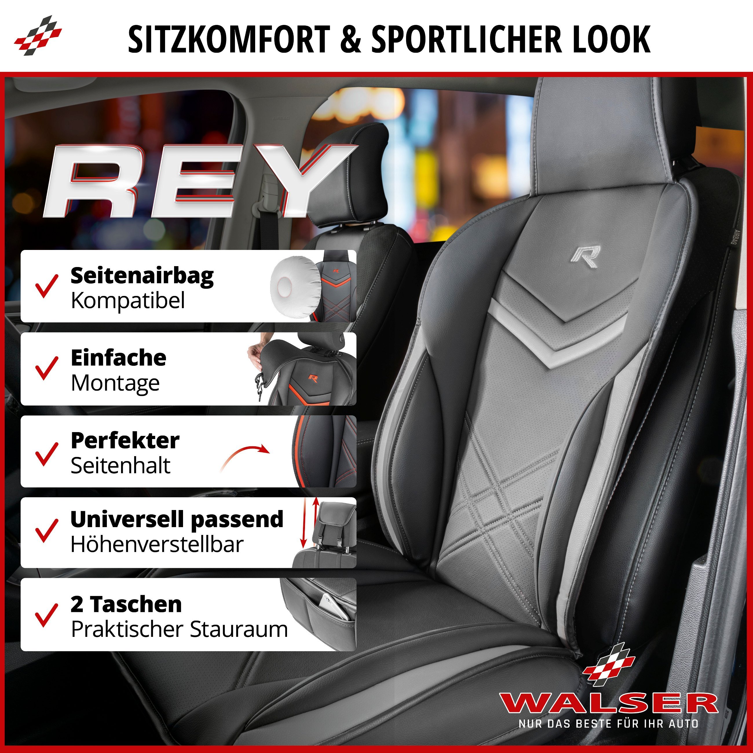 PKW Sitzauflage Kimi, Auto-Sitzaufleger im Rennsportdesign schwarz/grau, PKW Sitzauflage Kimi, Auto-Sitzaufleger im Rennsportdesign schwarz/grau, Sitzauflagen, Sitzbezüge und Sitzauflagen für PKWs, Autositzbezüge &  Auflagen