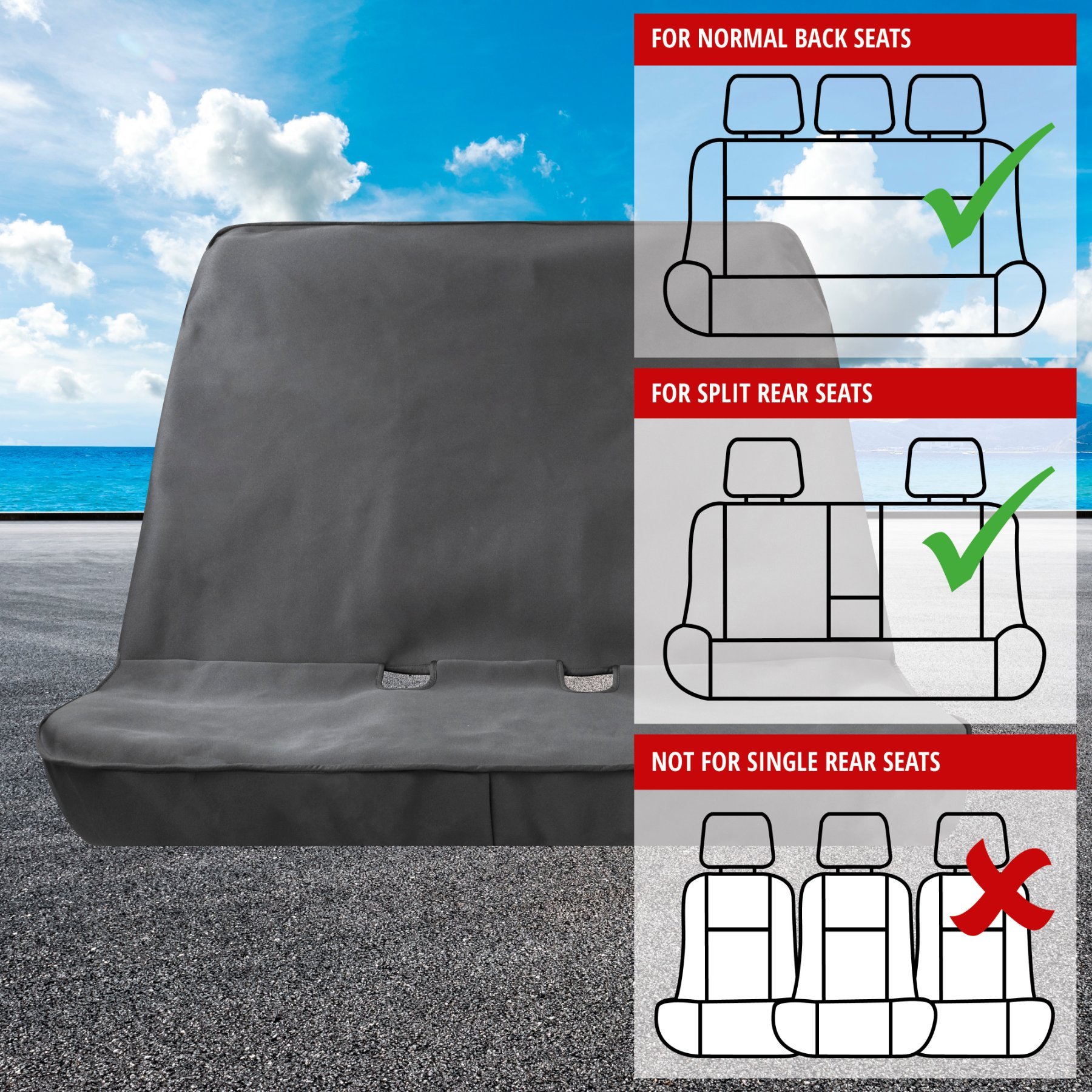 Car seat cover neoprene for back seat, black