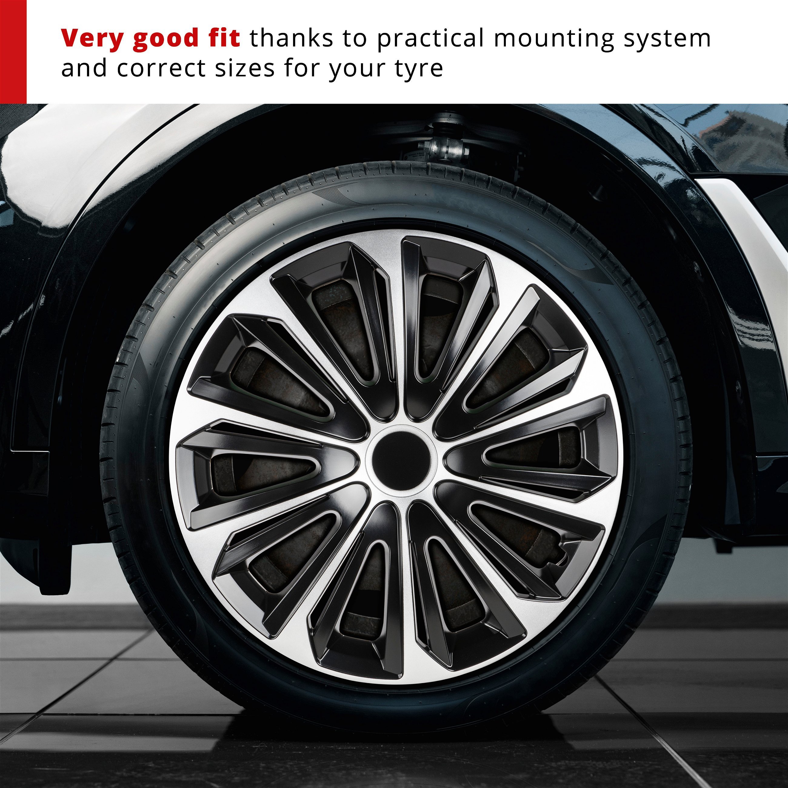 Wheel covers New Racer 15", 4 piece black/silver