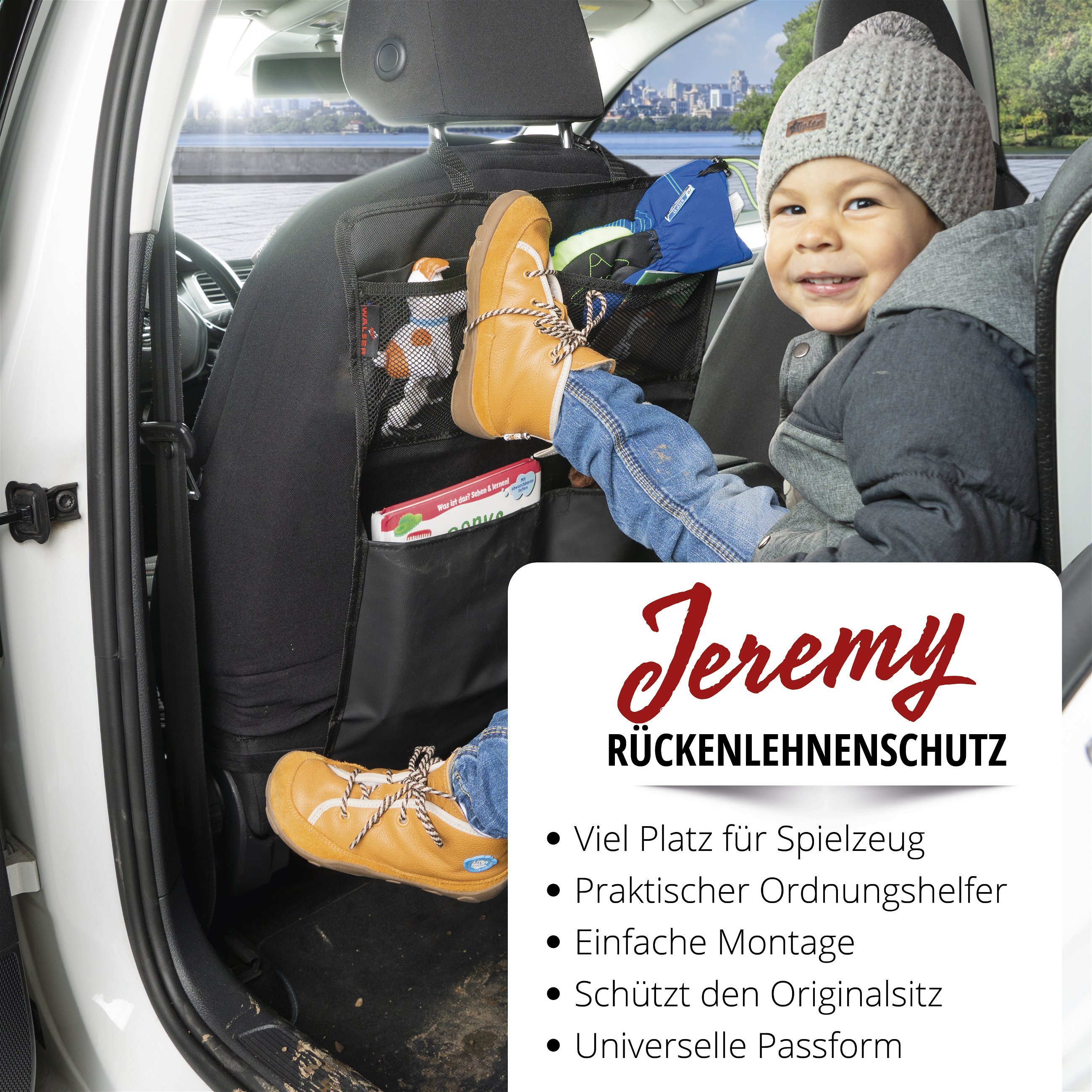 Auto-Organizer Jeremy, Rückenlehnenschutz mit Taschen 59x43 cm schwarz