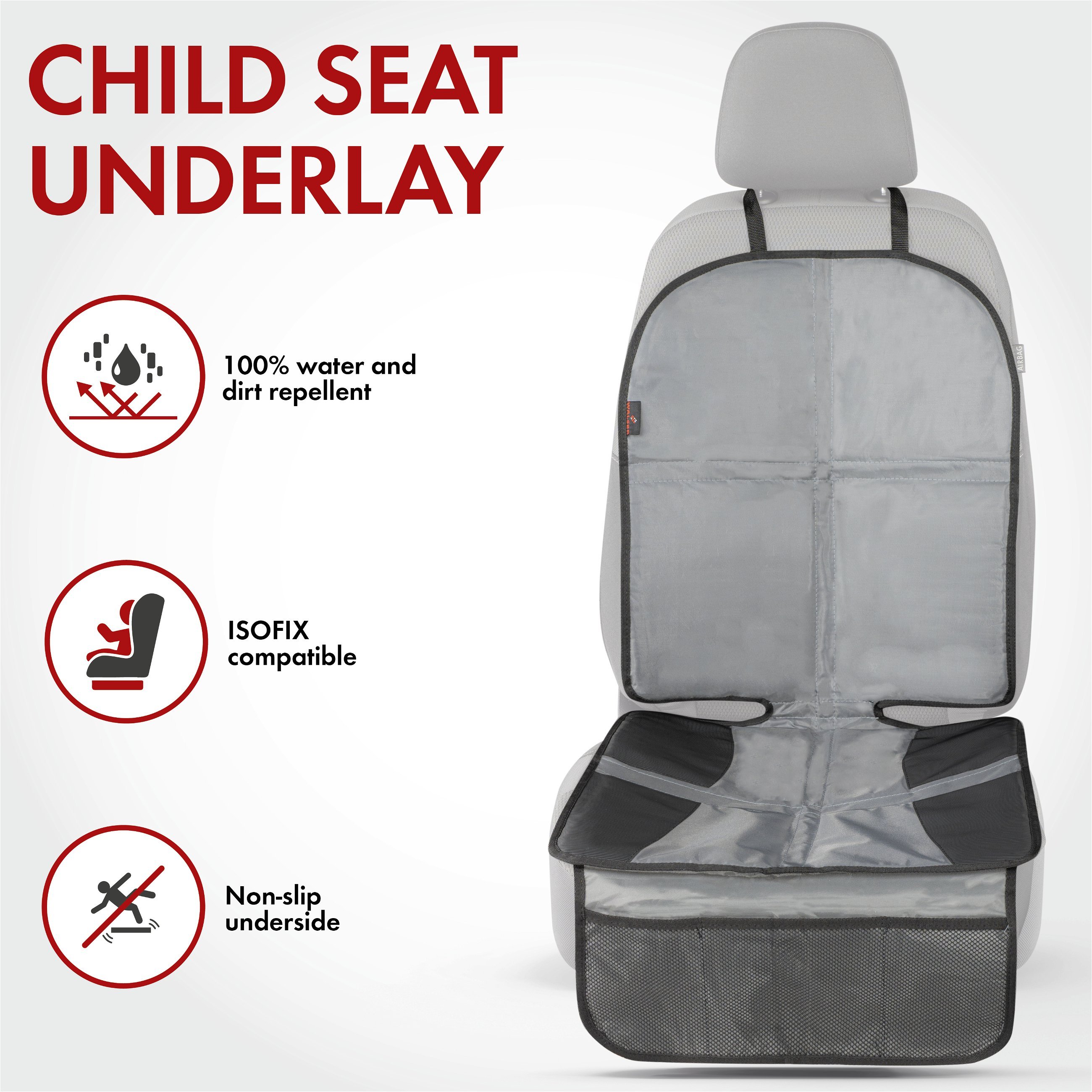 Child seat pad Tidy Fred XL, protective pad child seat grey/black