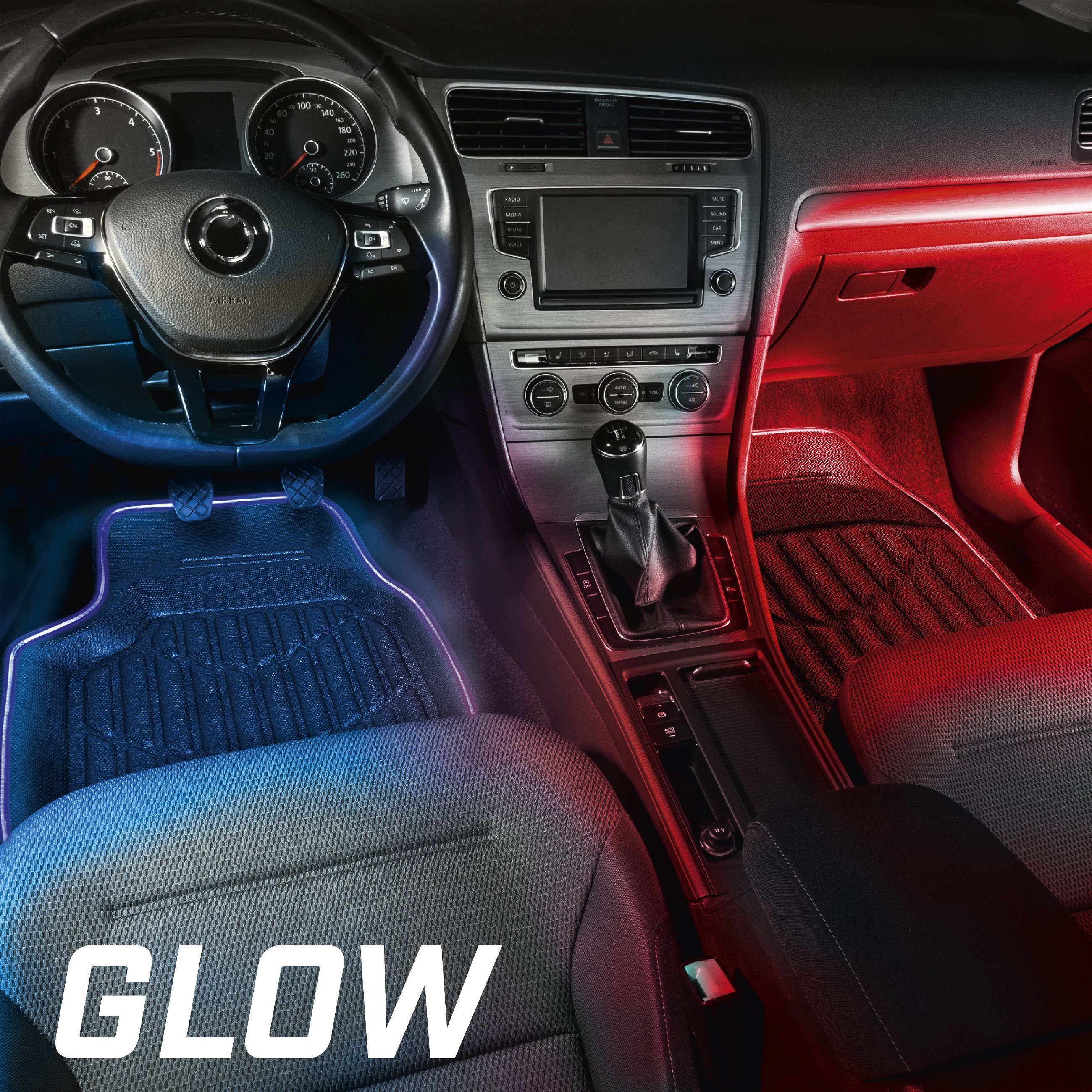 Tapis en caoutchouc LED Glow avec sélection des couleurs, diverses fonctions d'éclairage et télécommande pour un éclairage d'ambiance