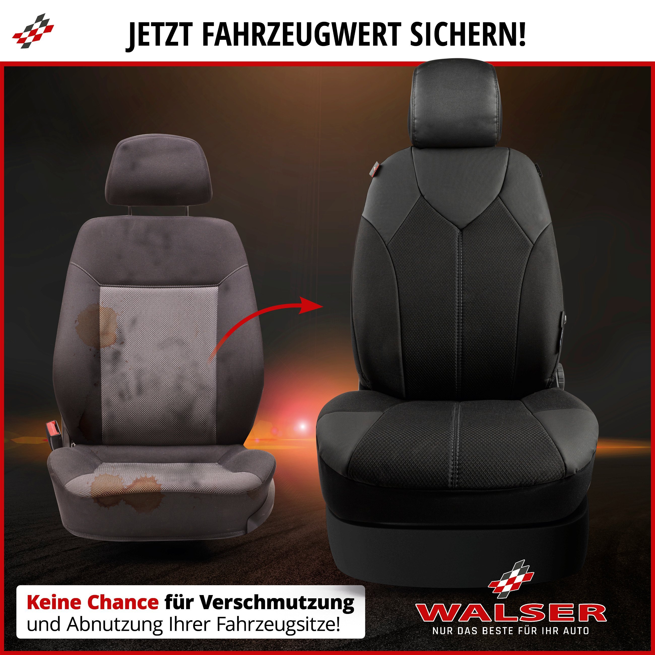 Autositzbezug ZIPP-IT Deluxe Portofino, PKW-Schonbezüge für 2 Vordersitze mit Reißverschluss-System schwarz/grau