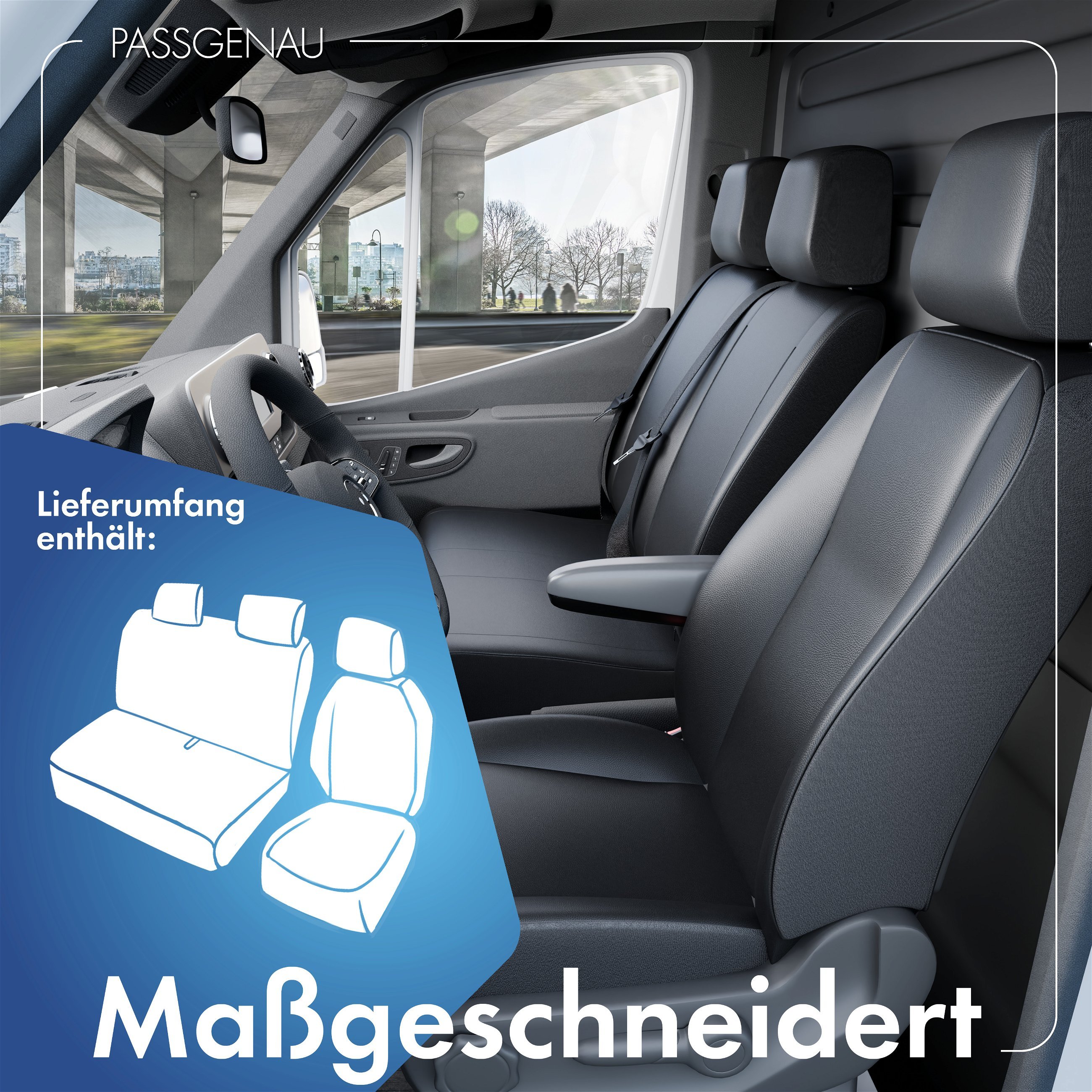 Passform Sitzbezug aus Kunstleder kompatibel mit Mercedes-Benz Viano/Vito, Einzel & Doppelbank