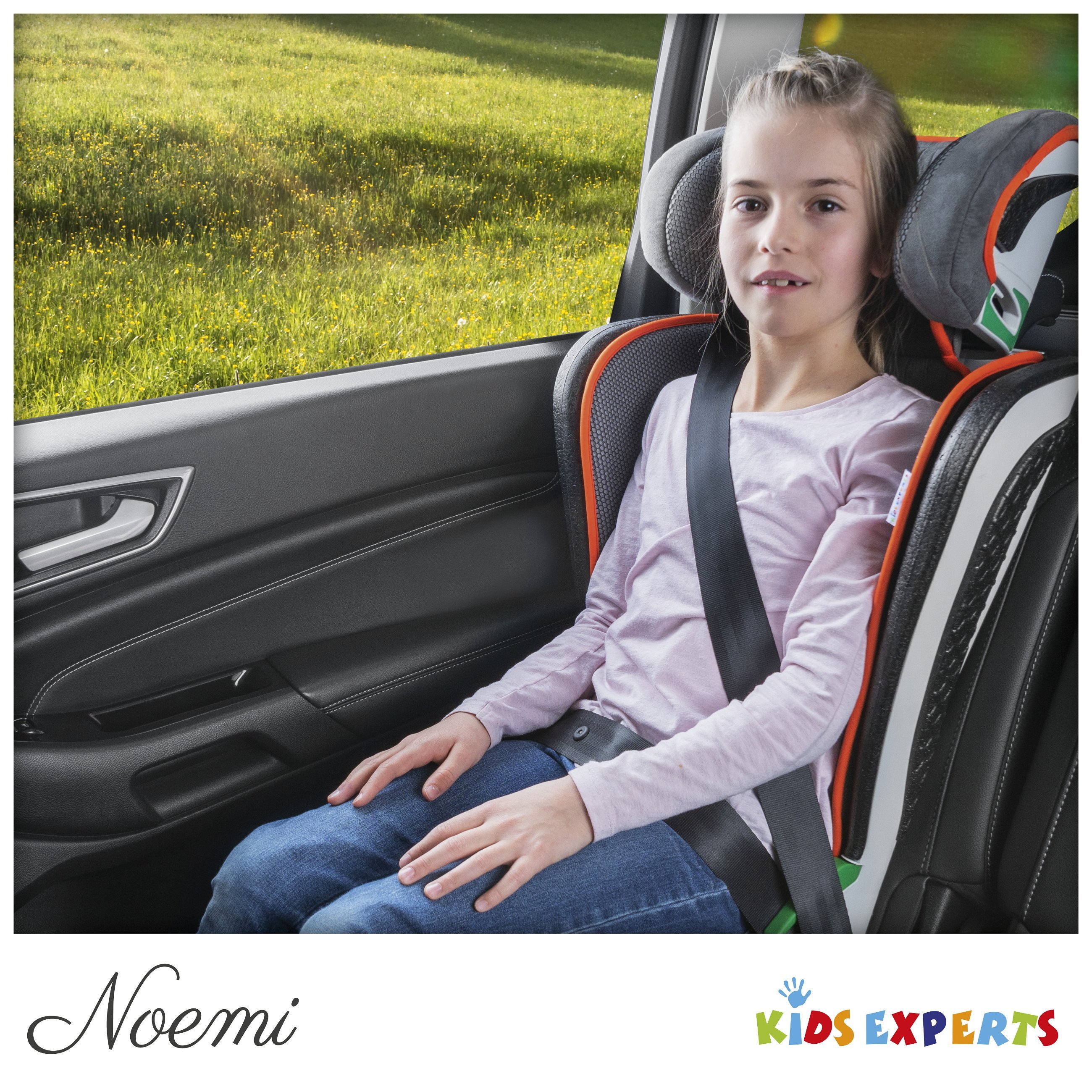 Noemi autostoel, vouwbaar kinderautostoeltje met in hoogte verstelbare hoofdsteun, ECE R129 getest, groeit mee met kind 3 - 8 jaar antraciet/oranje