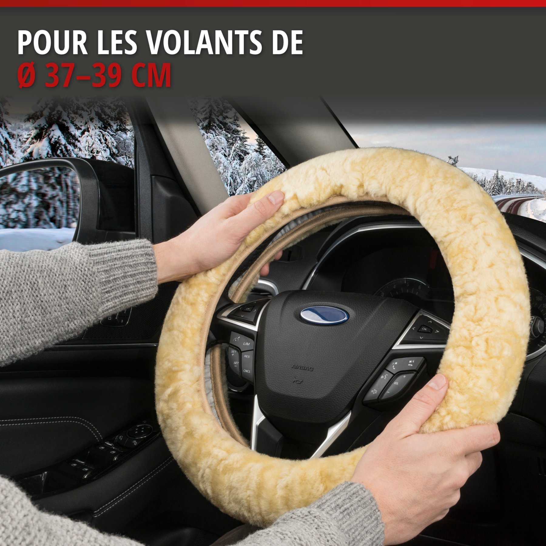 Housse de volant en peau d'agneau - Housse de volant en beige