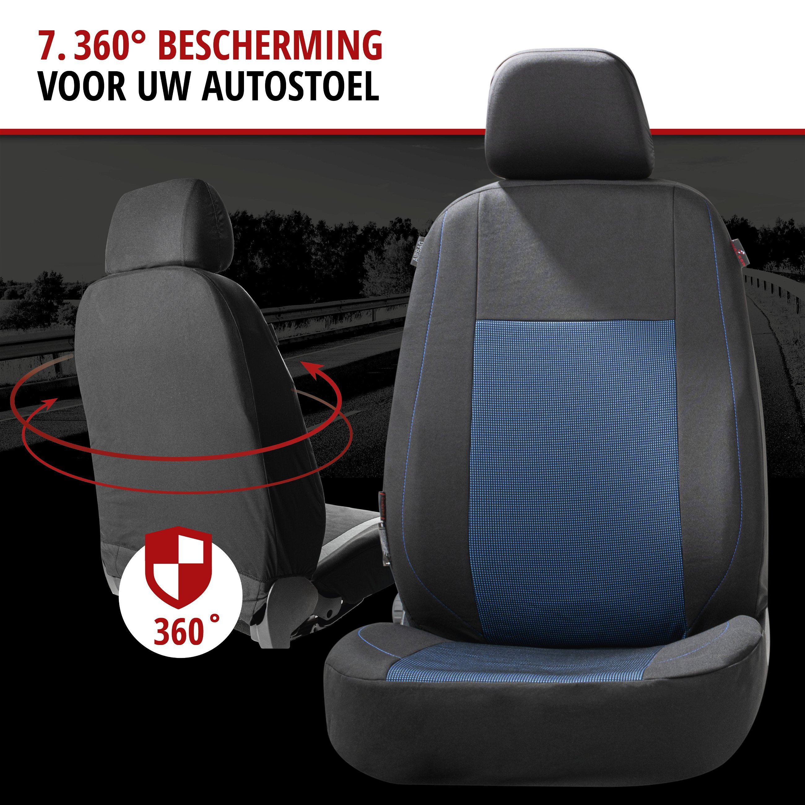 Premium Autostoelbekleding Ardwell met Zipper ZIPP-IT, Autostoelhoes set, 2 stoelbeschermer voor voorstoel, 1 stoelbeschermer voor achterbank zwart/blauw