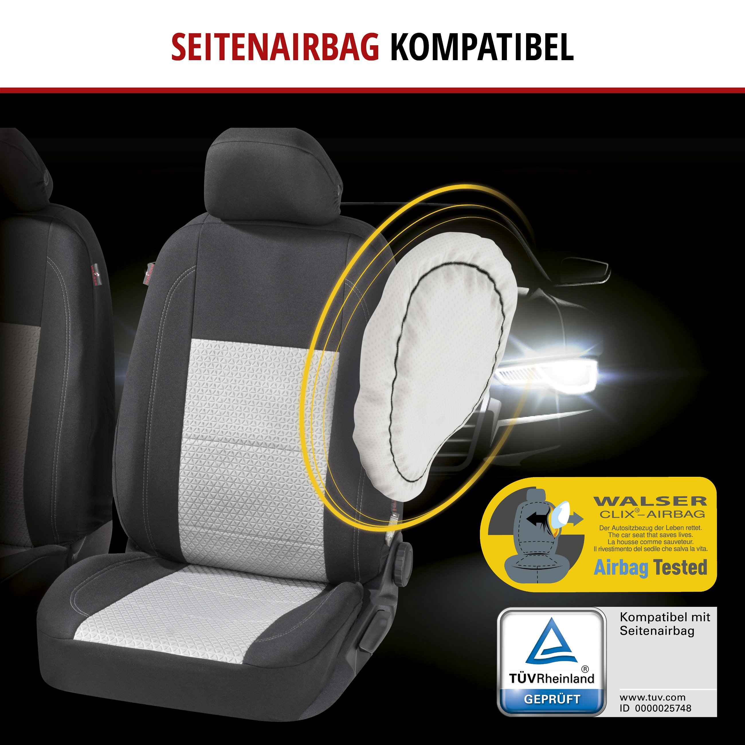 Autositzbezug ZIPP-IT Premium Avignon, PKW-Schonbezüge für 2 Vordersitze mit Reißverschluss-System schwarz/silber