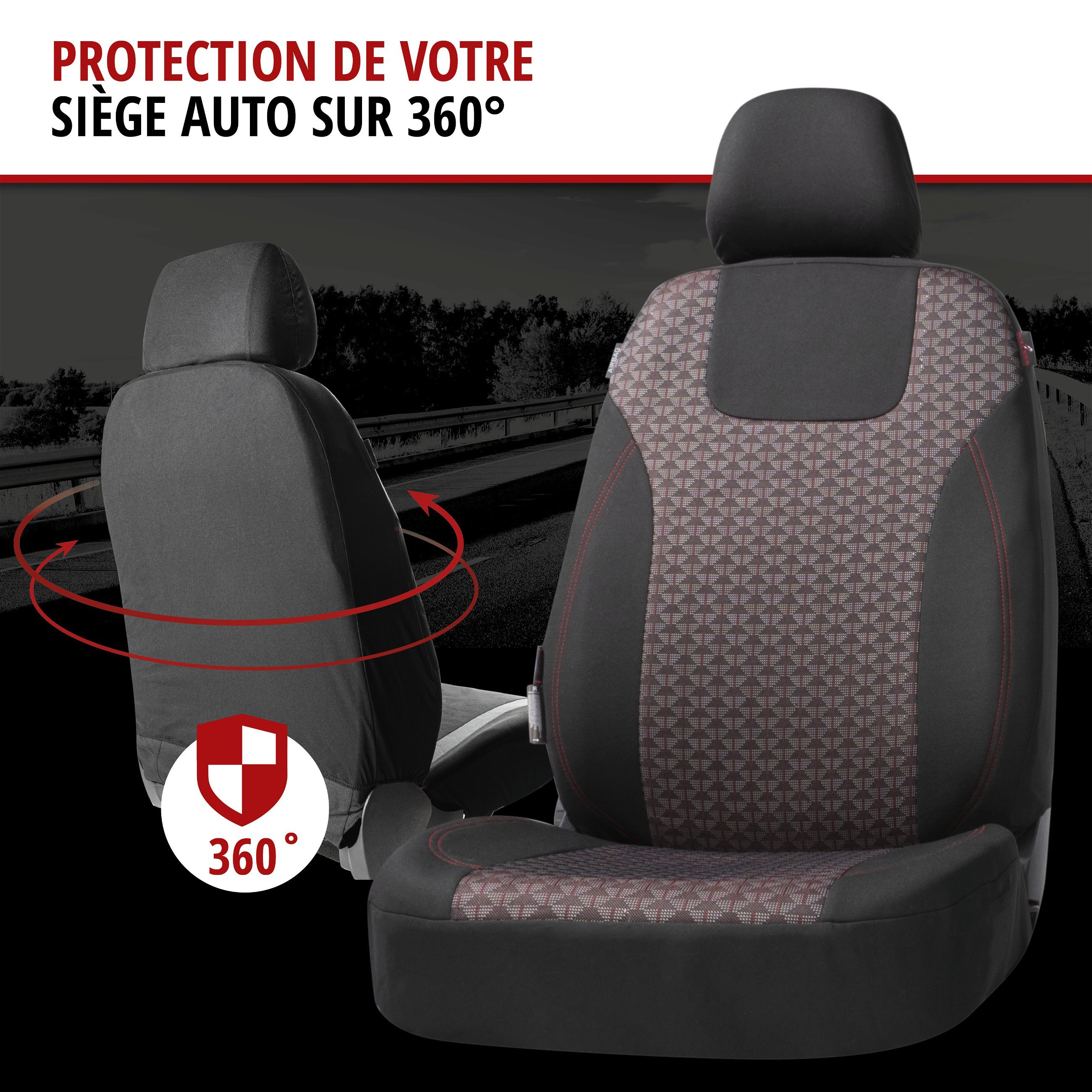 ZIPP IT Premium Housse de sièges Redring pour deux sièges avant avec système de fermeture éclair noir/rouge