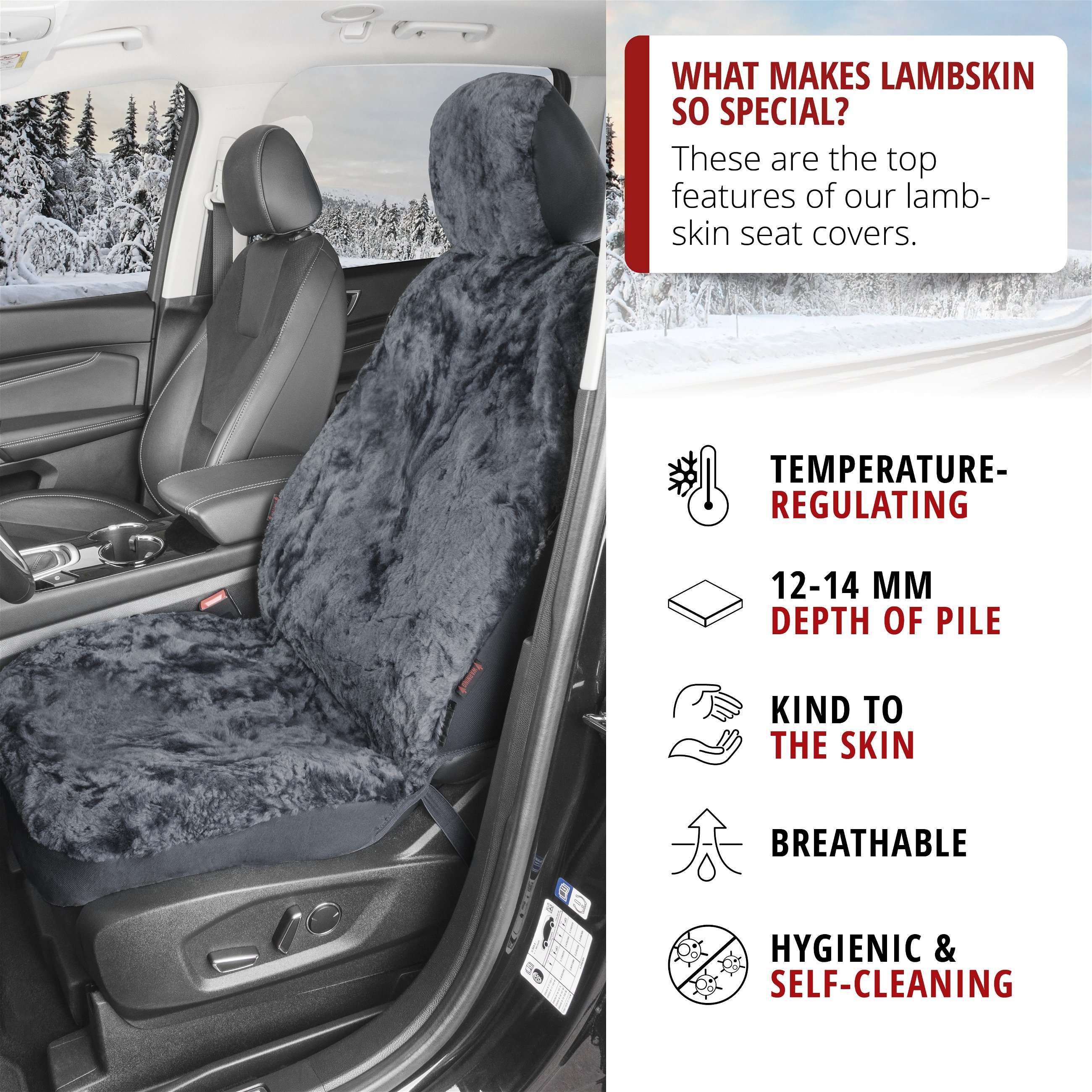 Car Seat cover Iva made of lambskin anthracite with ZIPP IT system