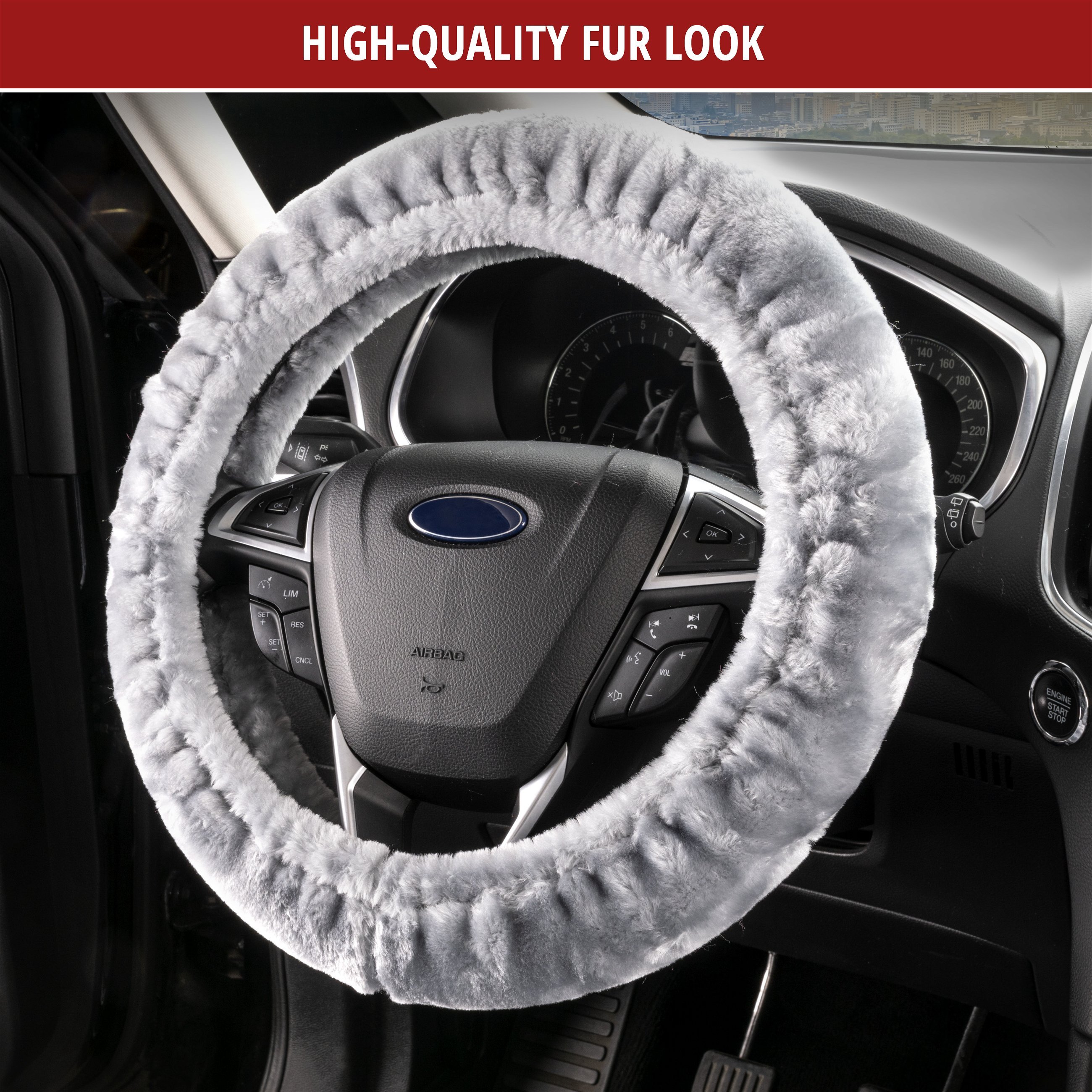 Steering wheel cover Teddy Plush faux fur vegan silver