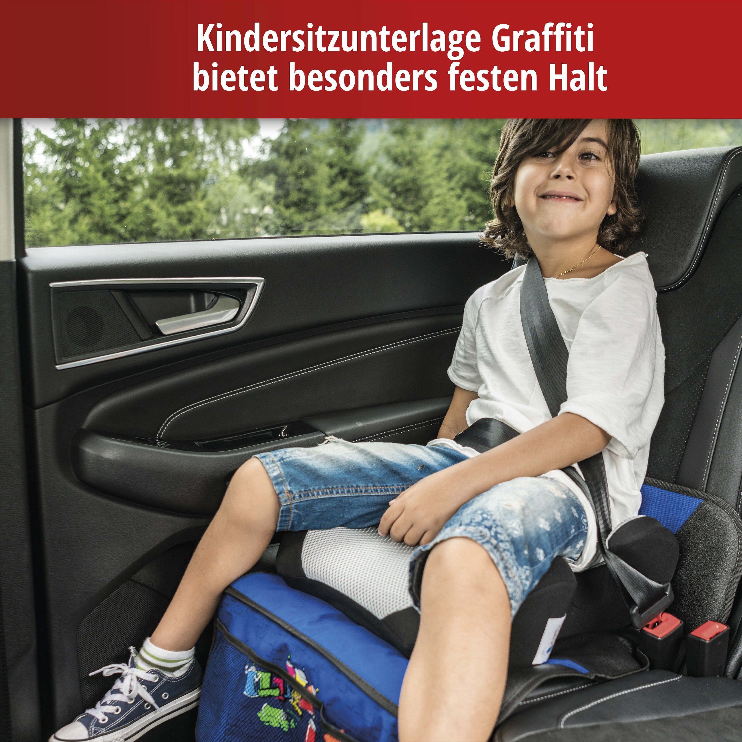 Kindersitzunterlage Graffiti, Auto-Schutzunterlage, Sitzschoner Kindersitz blau