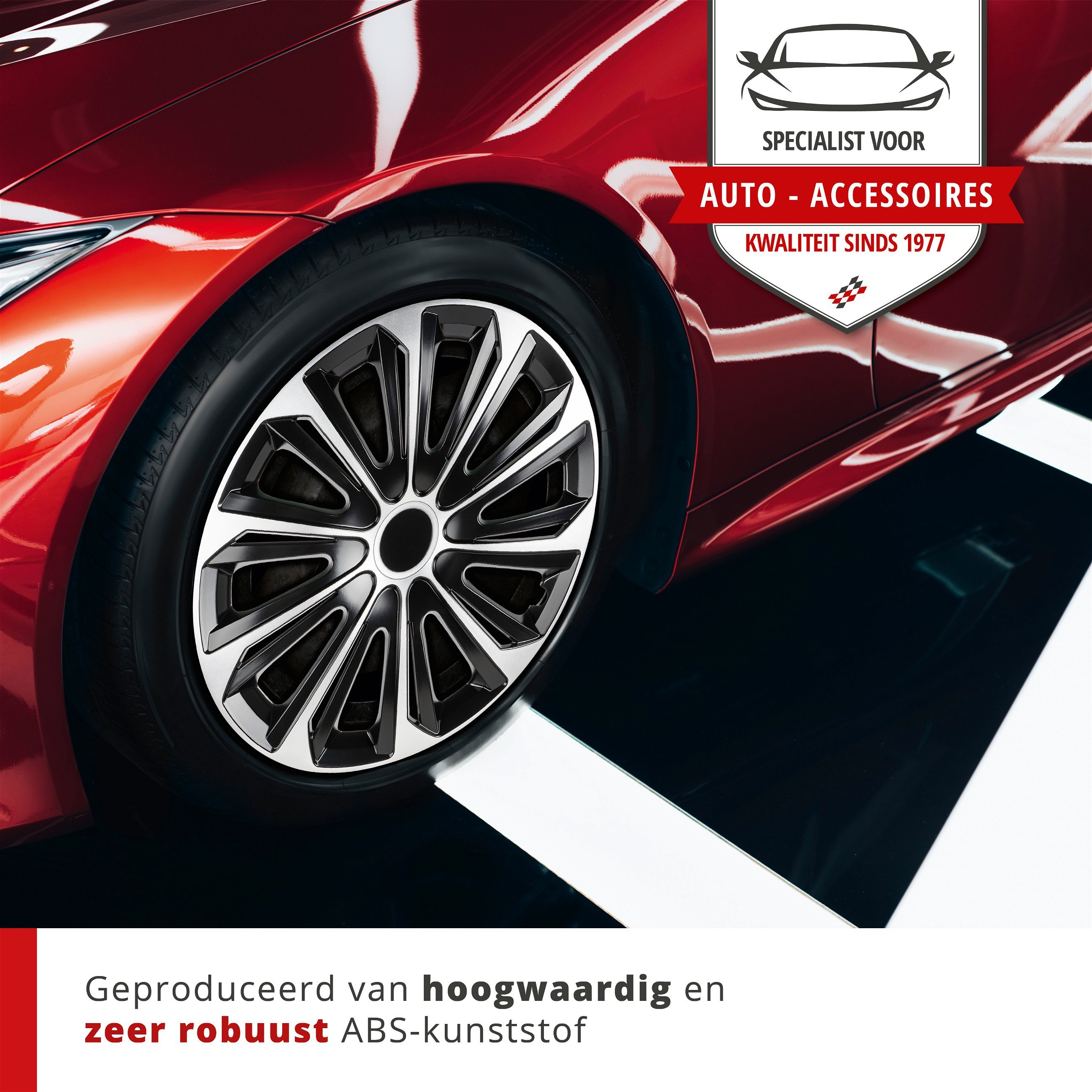 Wieldoppen New Racer 15 inch, set van 4 zwart/zilver