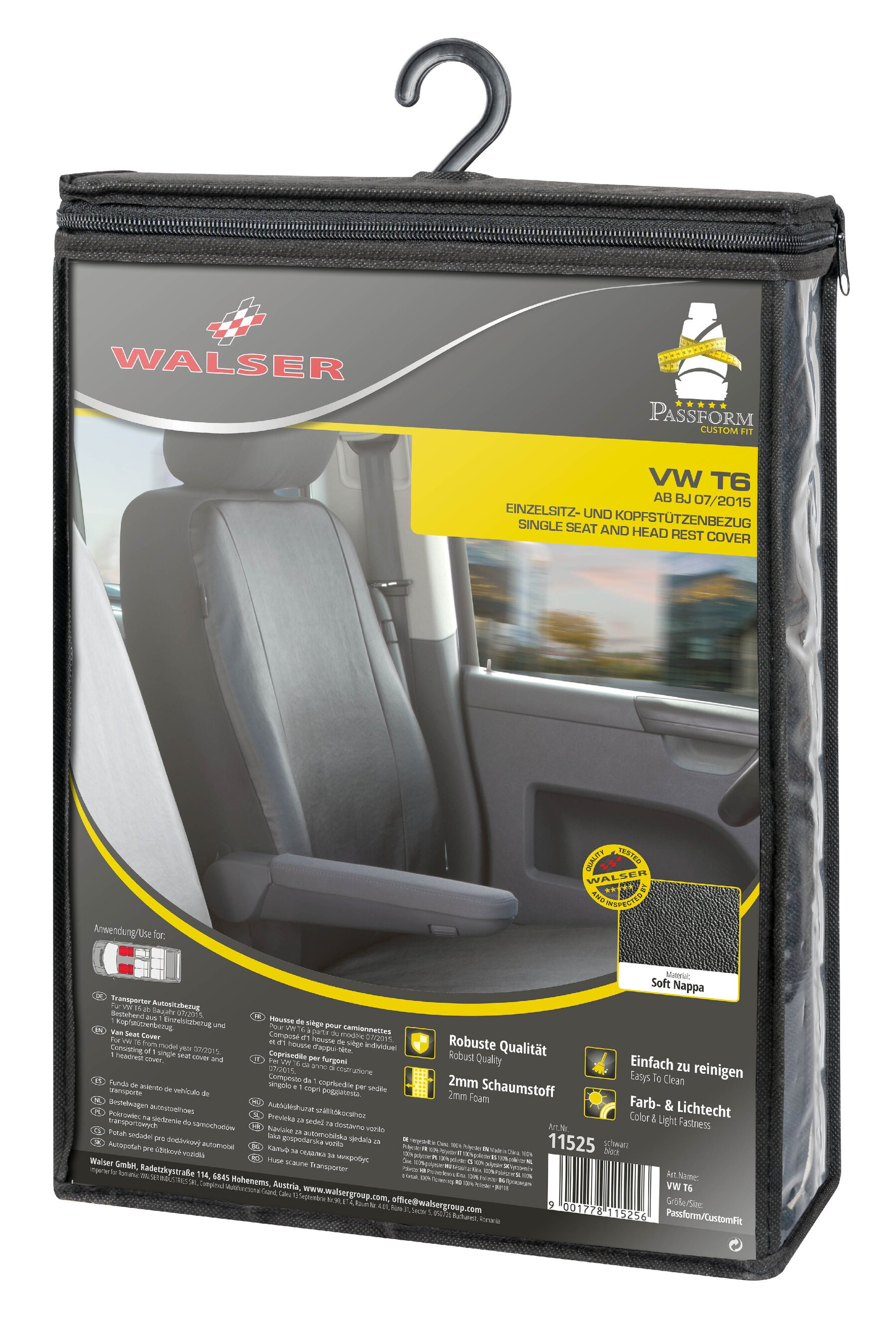 Housse de siège Transporter en simili cuir pour VW T6, siège simple avant