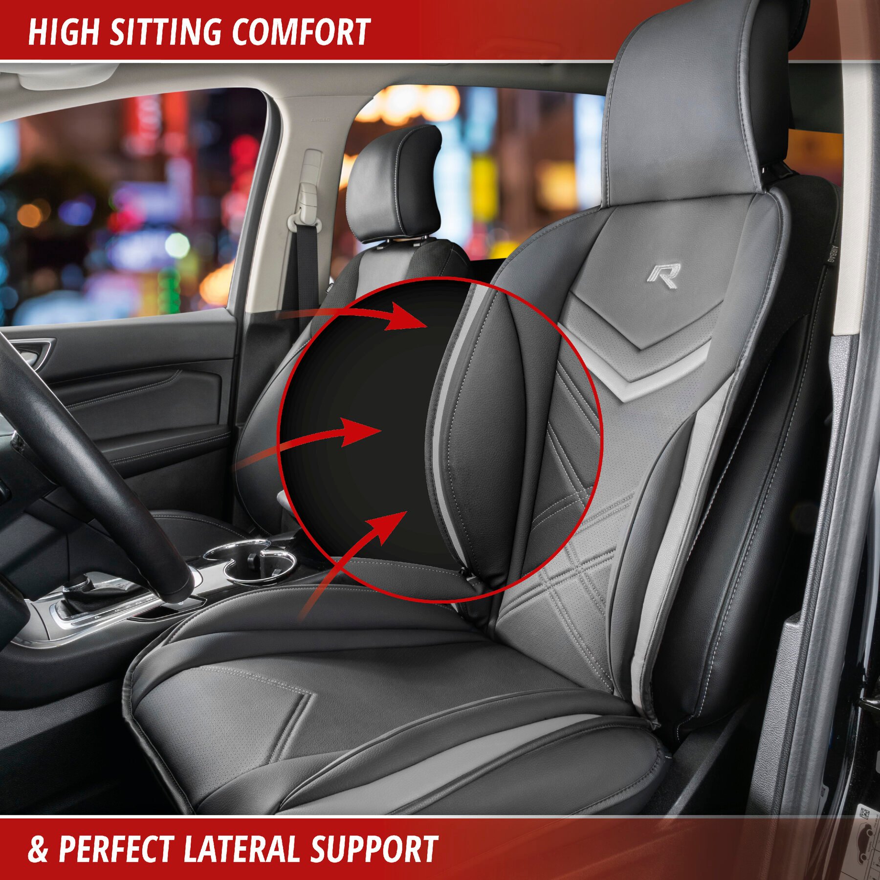 Rey car seat cushion in black-grey