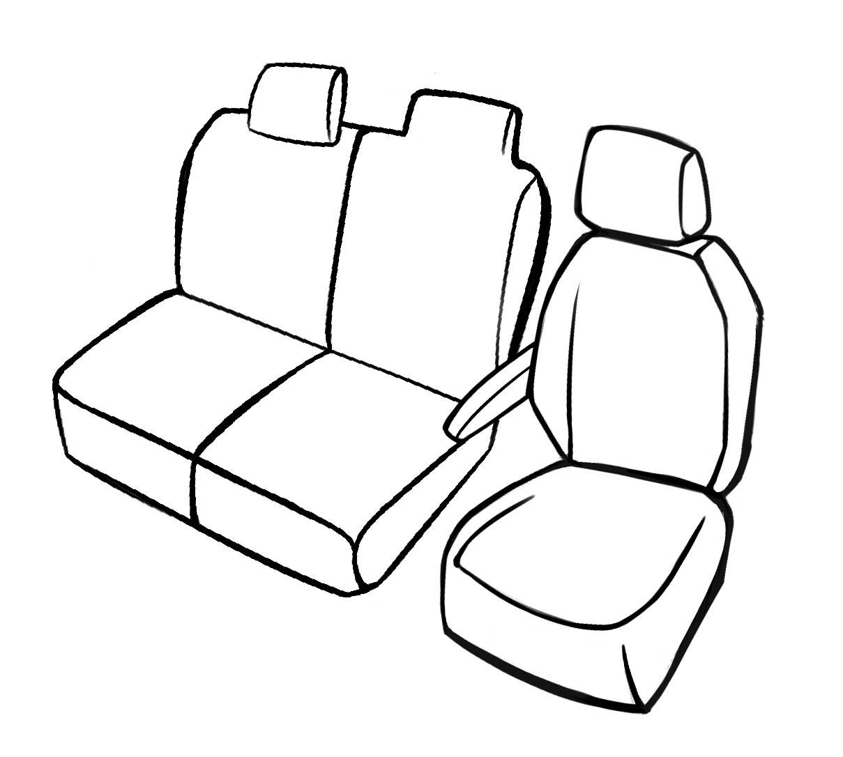 Premium Seat Cover for Peugeot Partner 09/2018-Today, 1 single seat cover front + armrest cover, 1 double bench cover