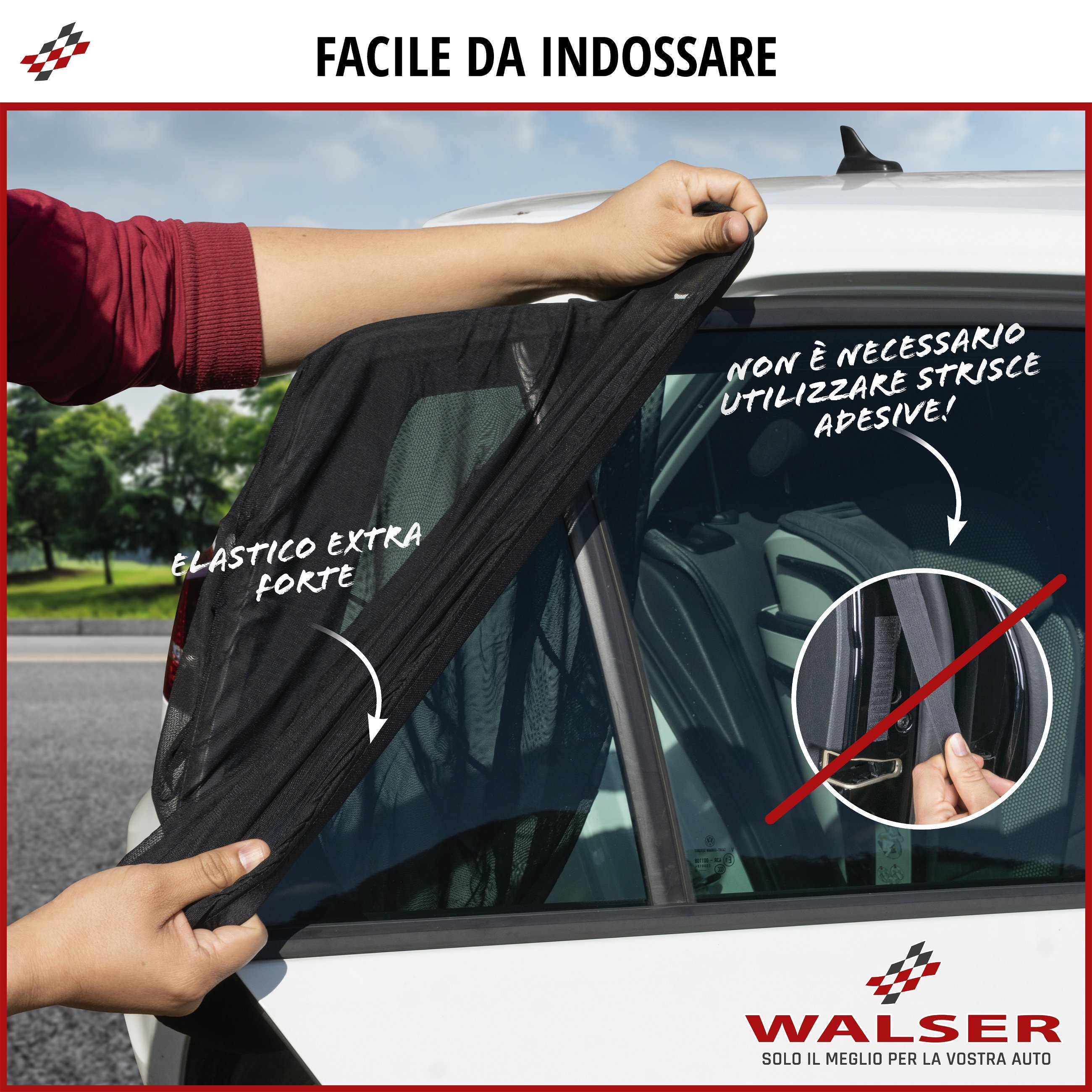Calza di protezione solare per finestrini Premium, set di 2 parasole per finestrini laterali, protezione solare per auto, nero