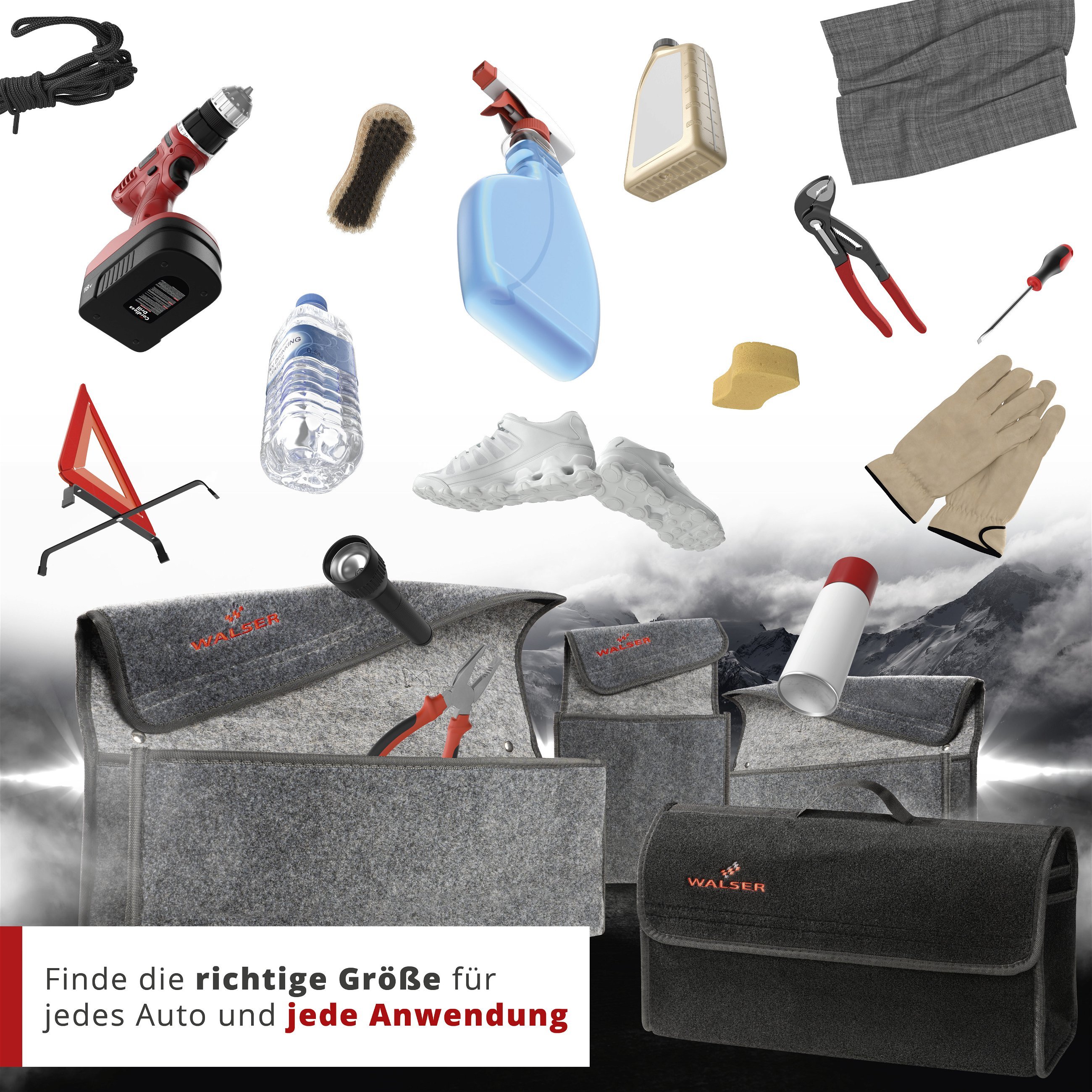 Kofferraumtasche Toolbag Größe L, Auto-Aufbewahrungstasche schwarz 50x16x21 cm
