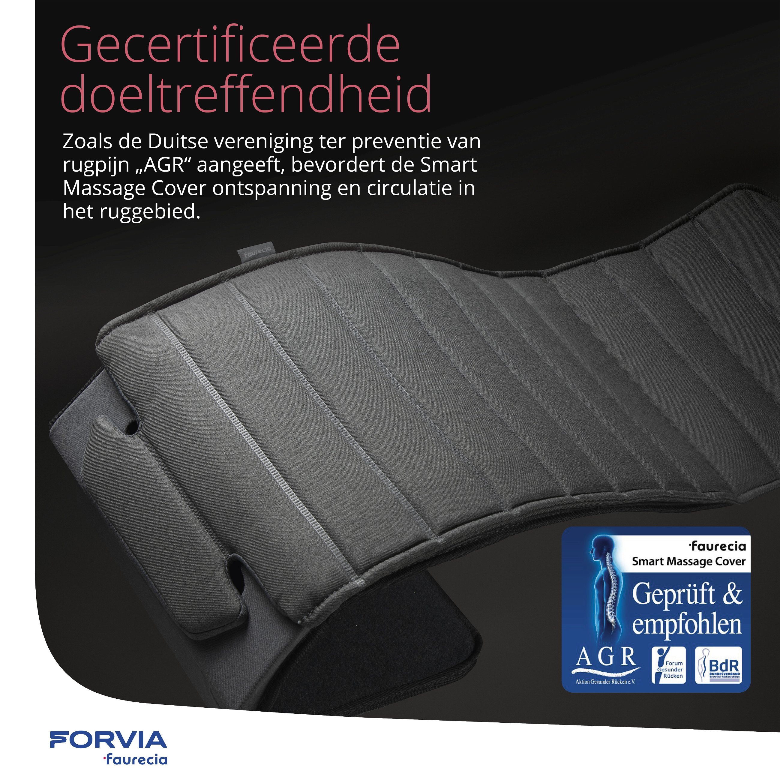 Faurecia Smart Massage Cover, autostoelbedekking met massage met app-besturing en geïntegreerde accu, stoelbedekking voor personenauto's gecertificeerd door de Actie gezonde rug